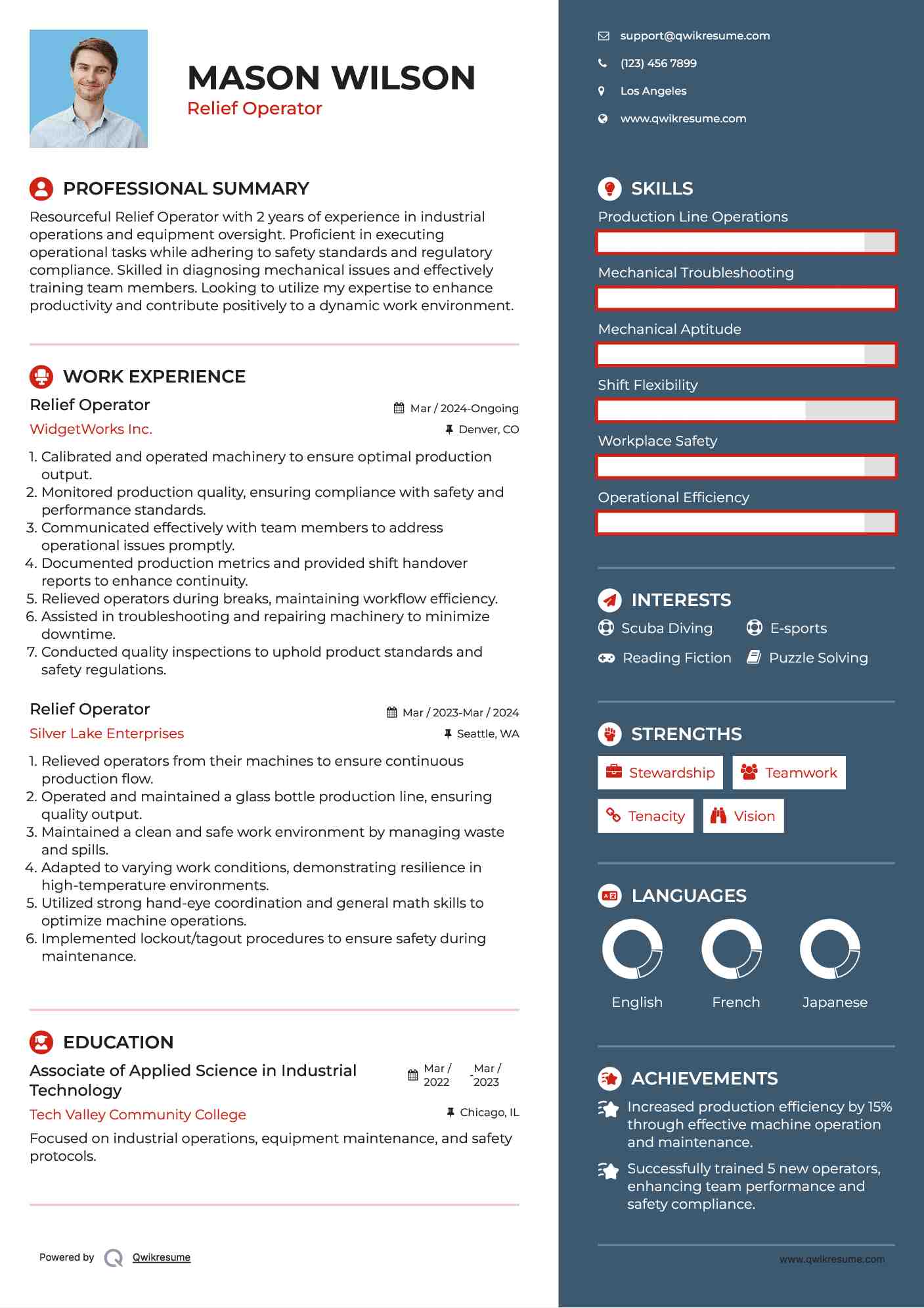 Relief Operator Resume Sample