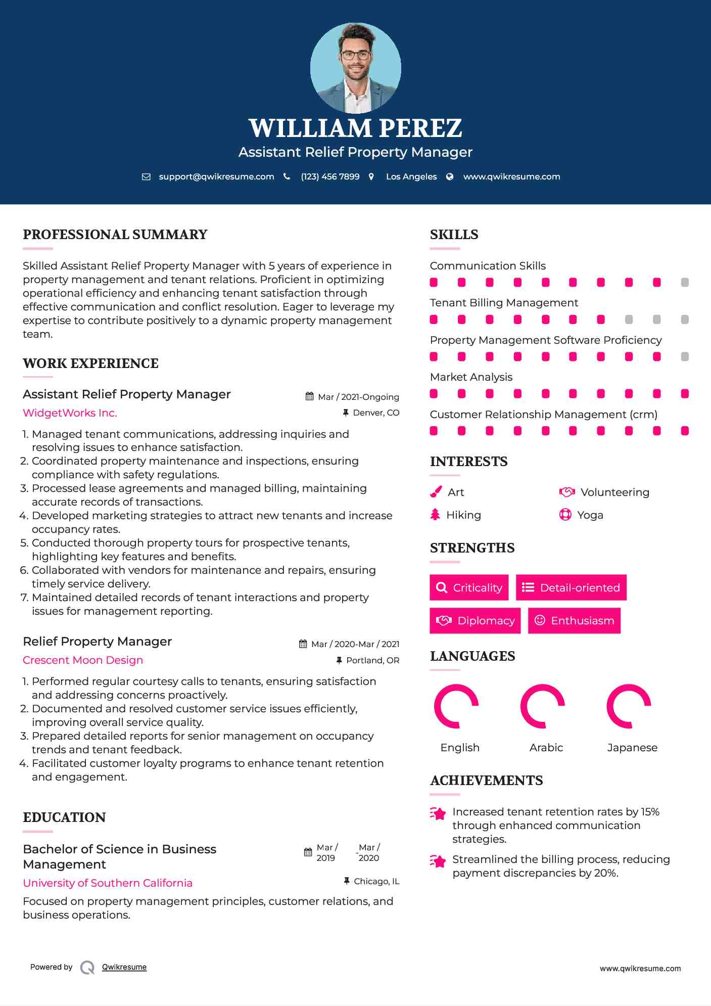 Assistant Relief Property Manager Resume Template