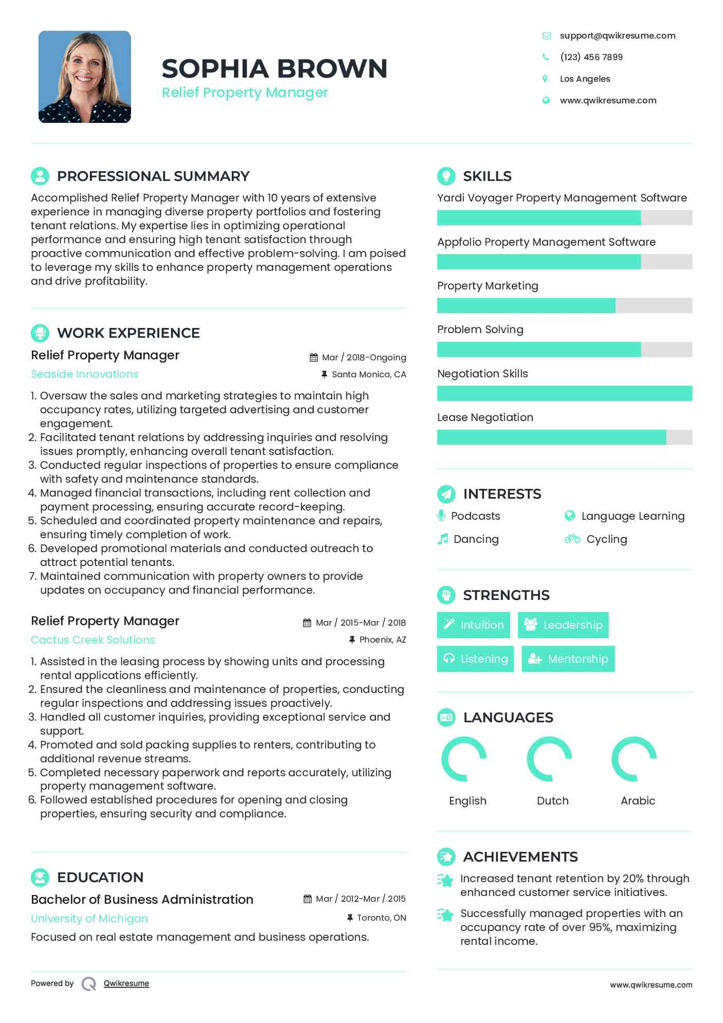 Relief Property Manager Resume Sample