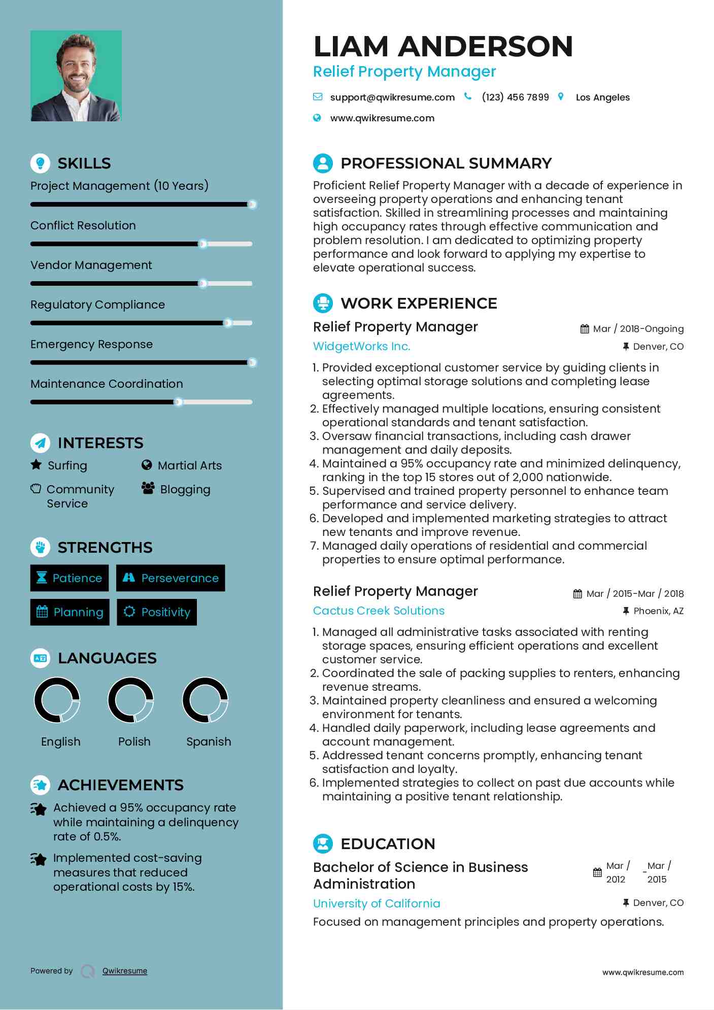 Relief Property Manager Resume Template