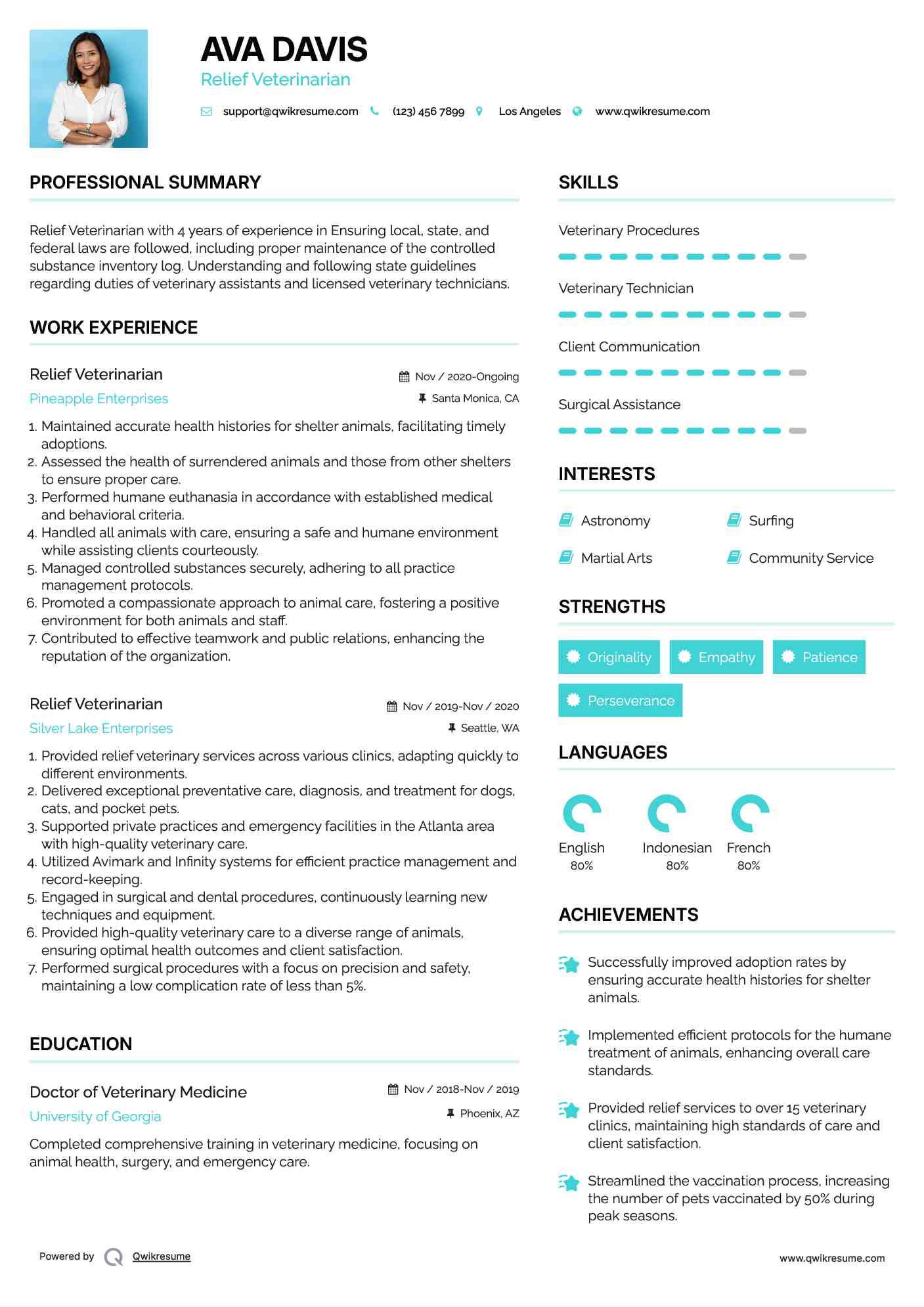 Relief Veterinarian Resume Template