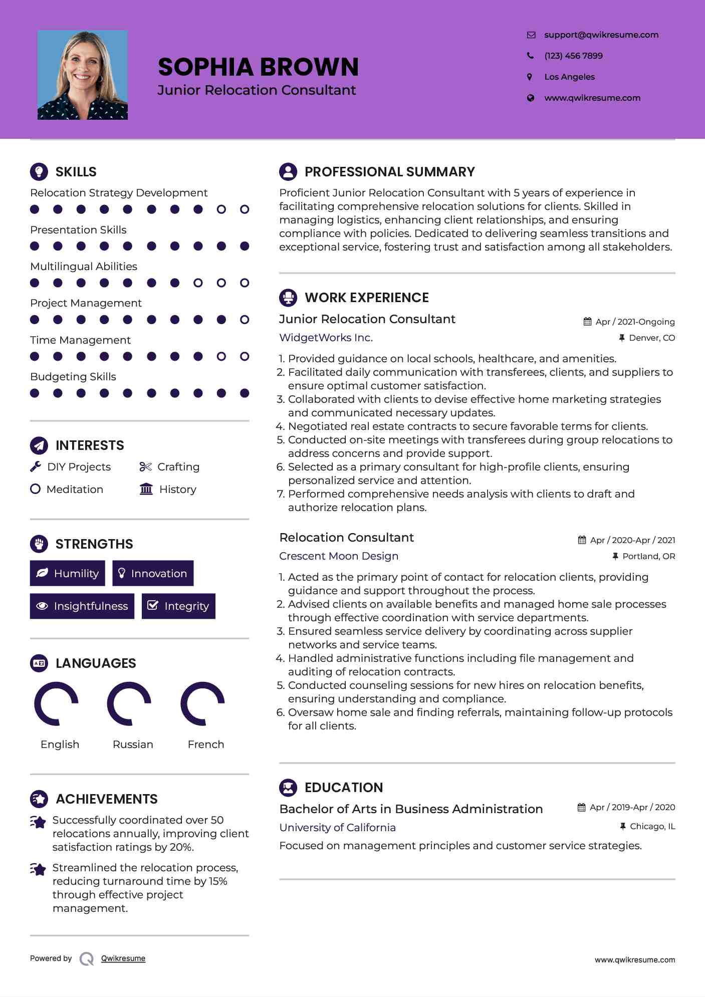 Junior Relocation Consultant Resume Example