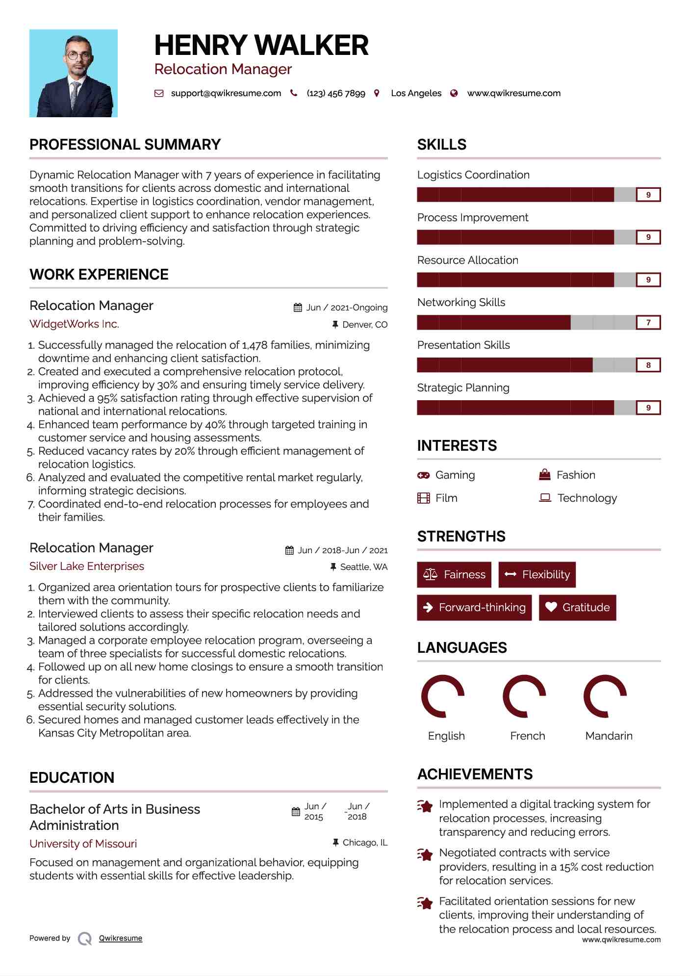 Relocation Manager Resume Template