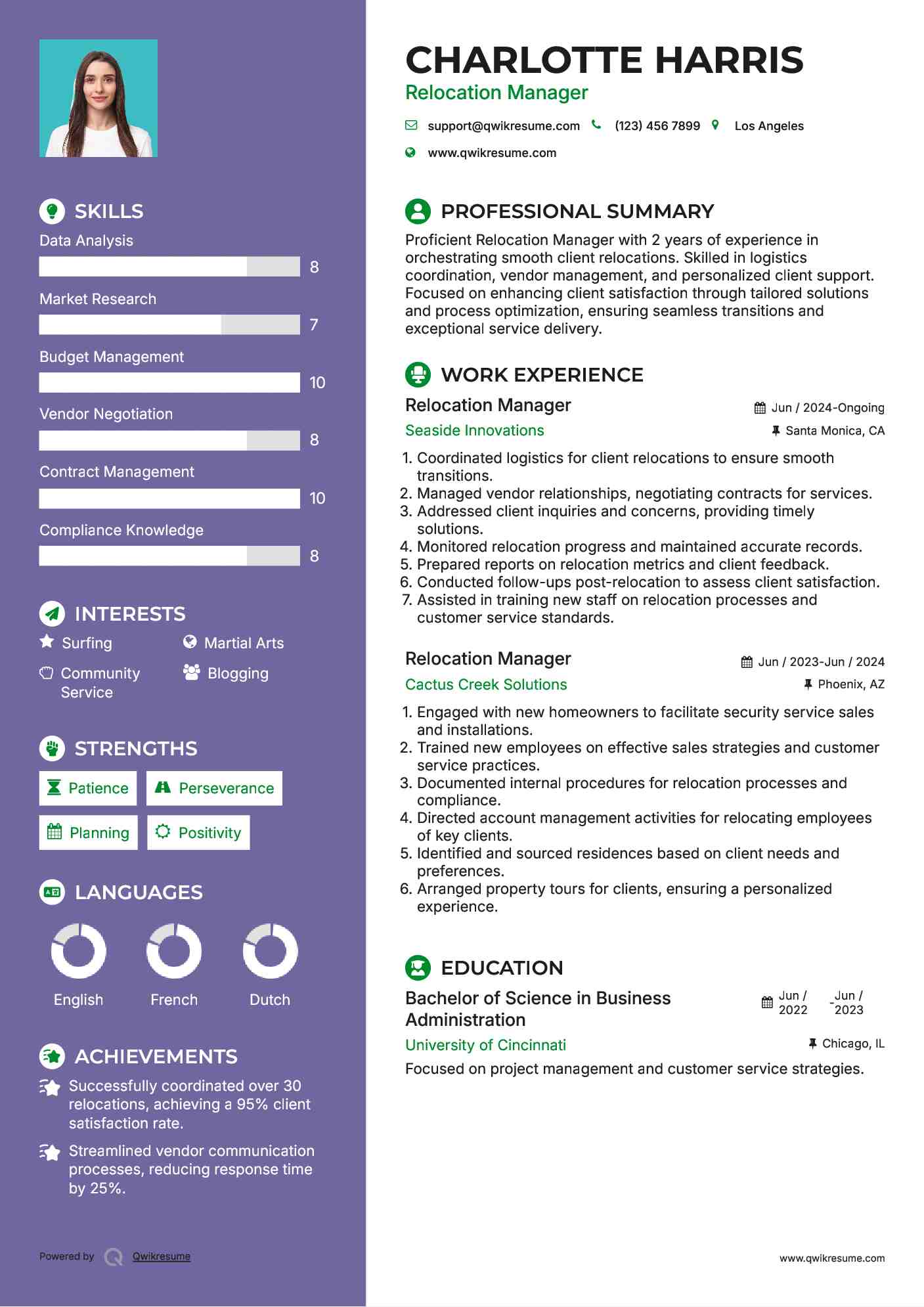 Relocation Manager Resume Template