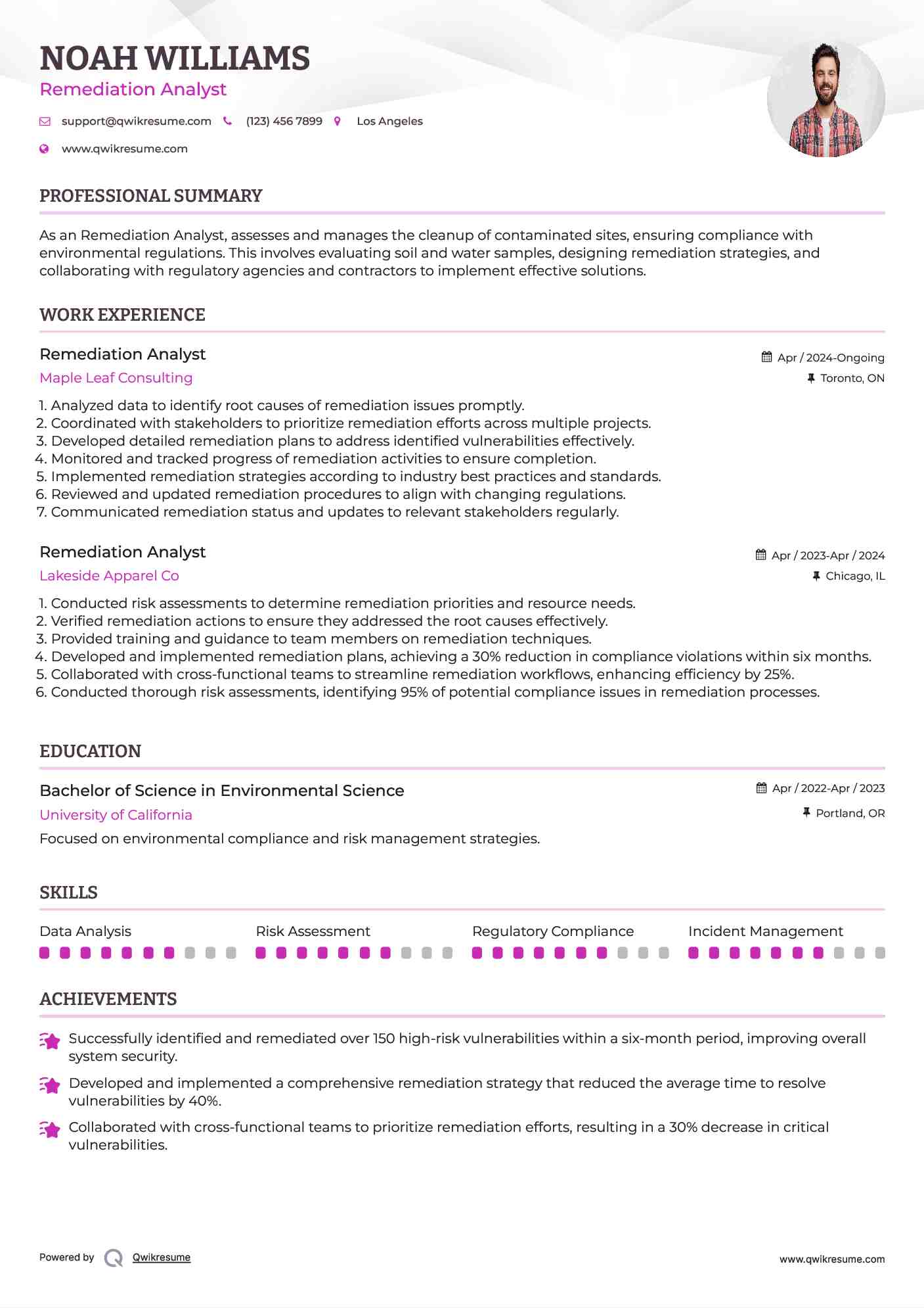 Remediation Analyst Resume Model