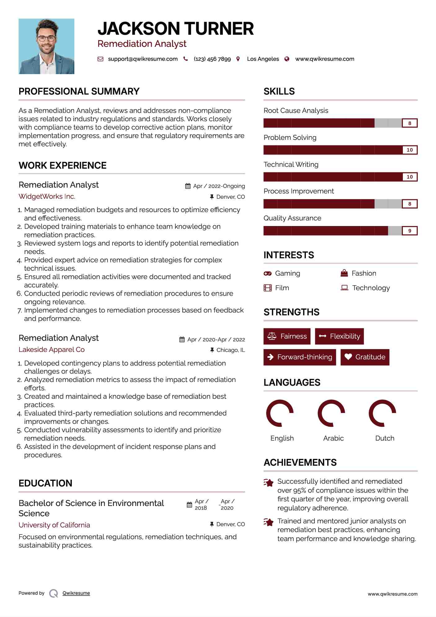 Remediation Analyst Resume Sample