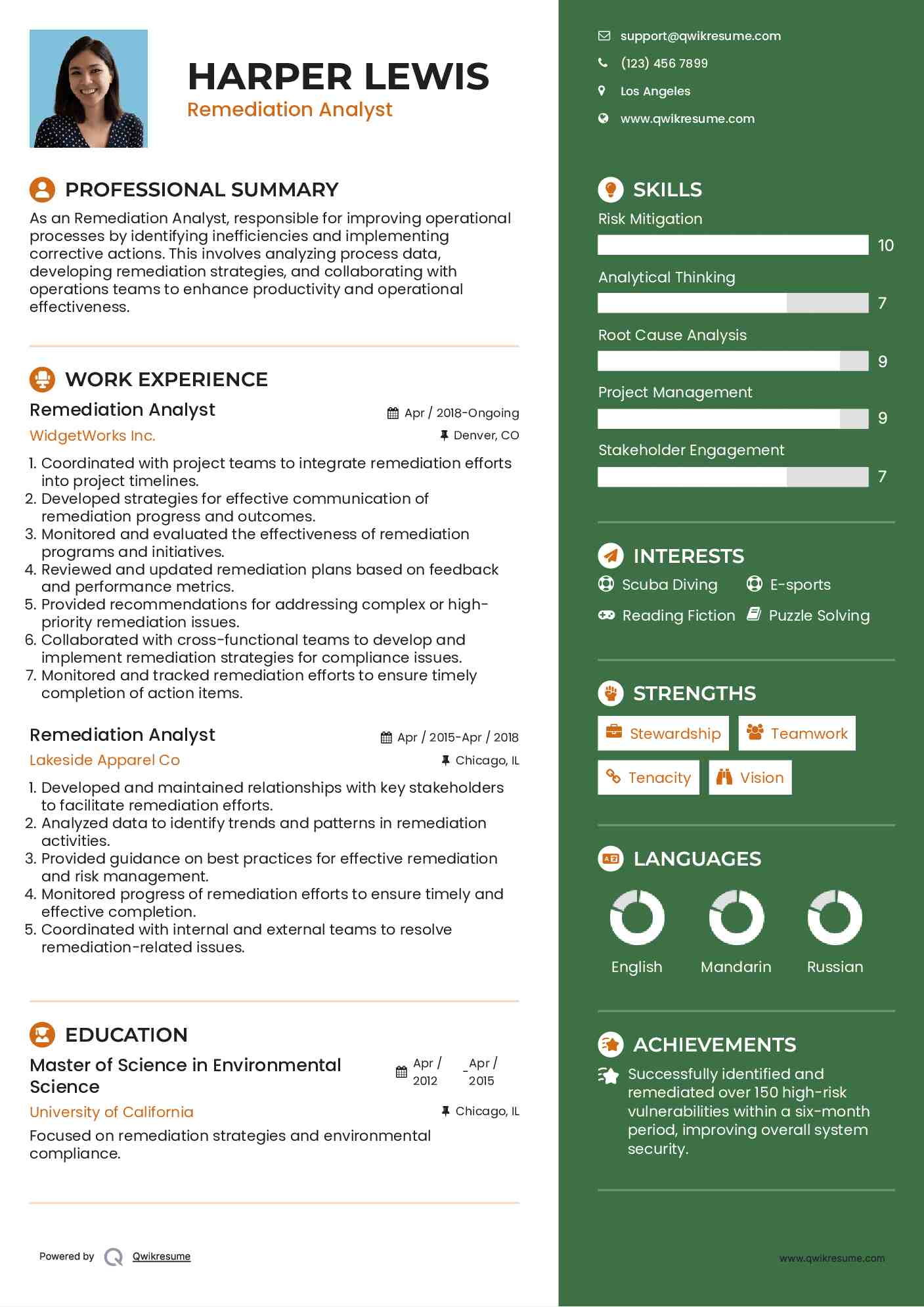 Remediation Analyst Resume Template