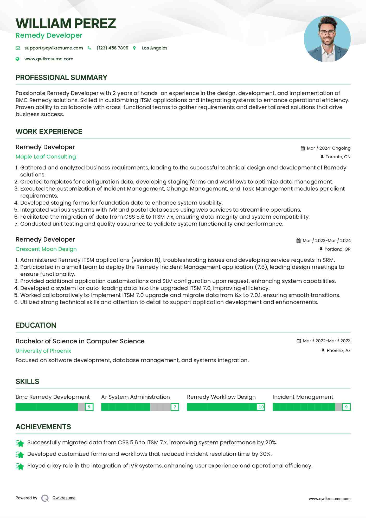 Remedy Developer Resume Format