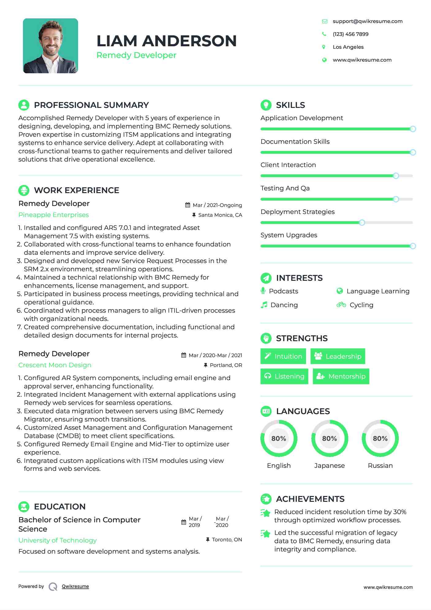 Remedy Developer Resume Format
