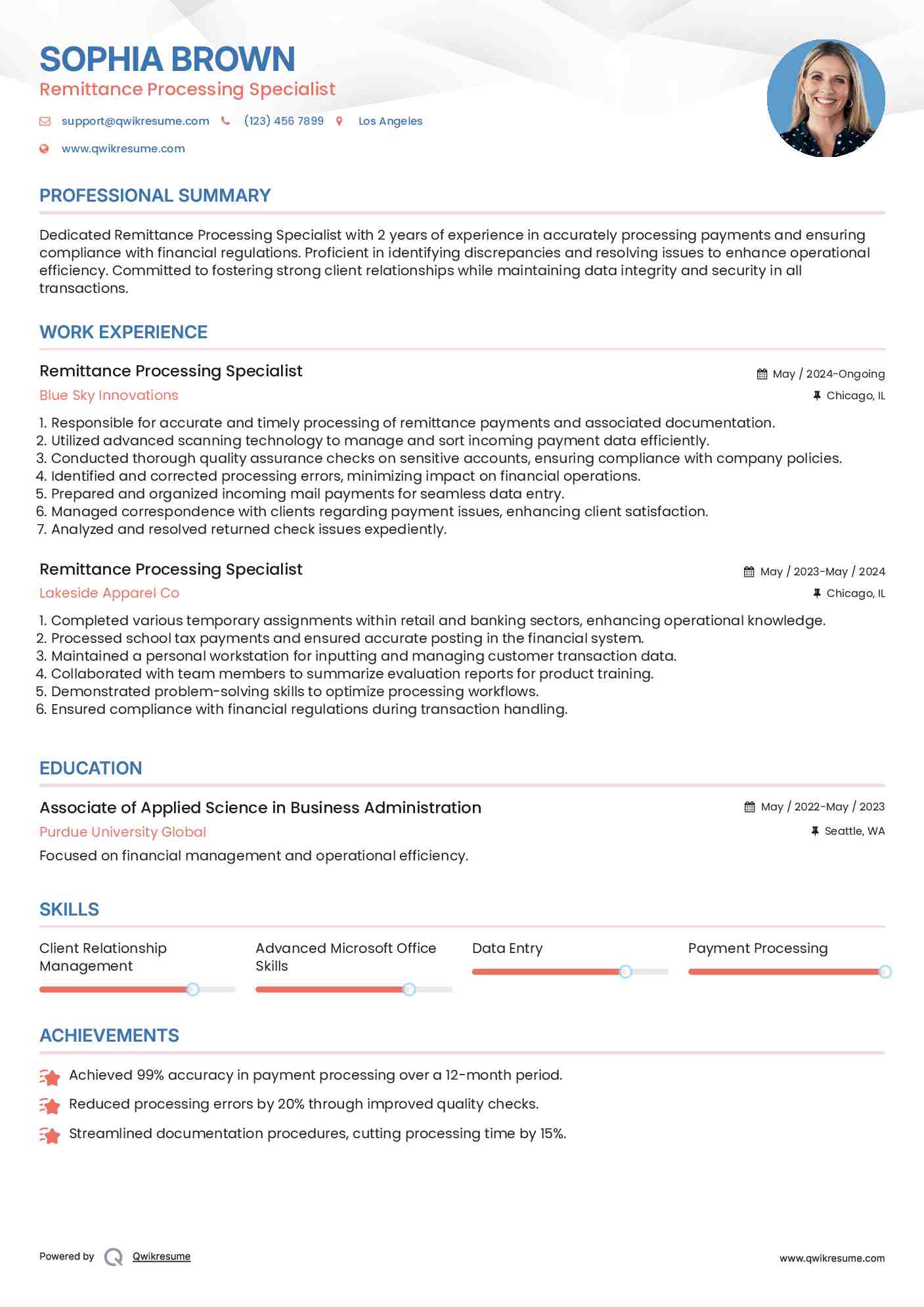 Remittance Processing Specialist Resume Model