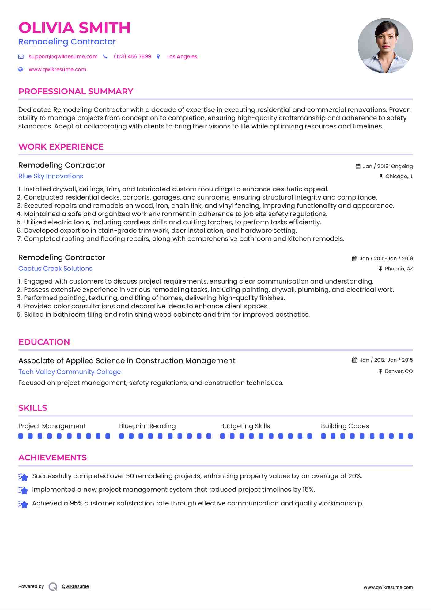 Remodeling Contractor Resume Template