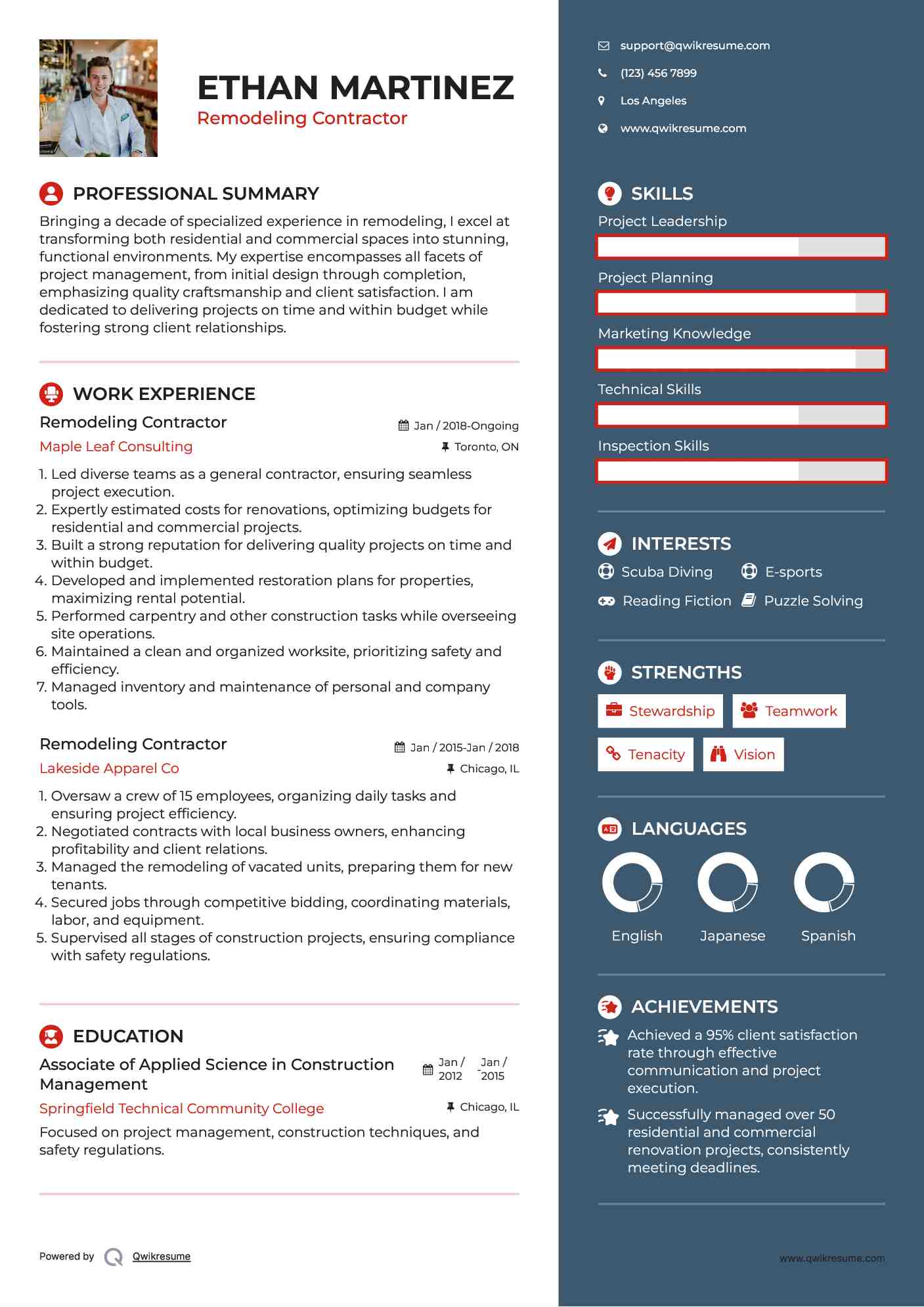 Remodeling Contractor Resume Template