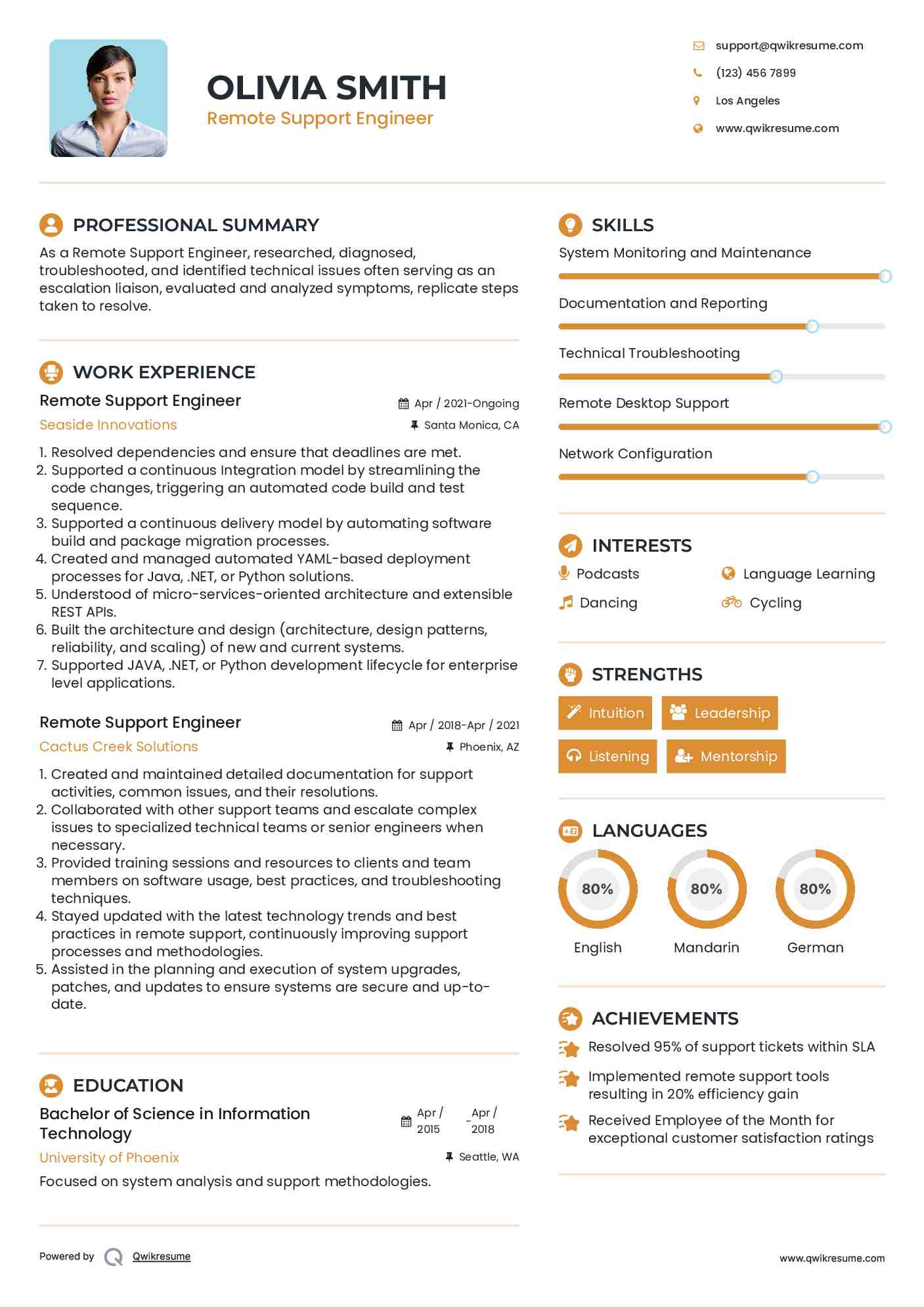 Remote Support Engineer Resume Format