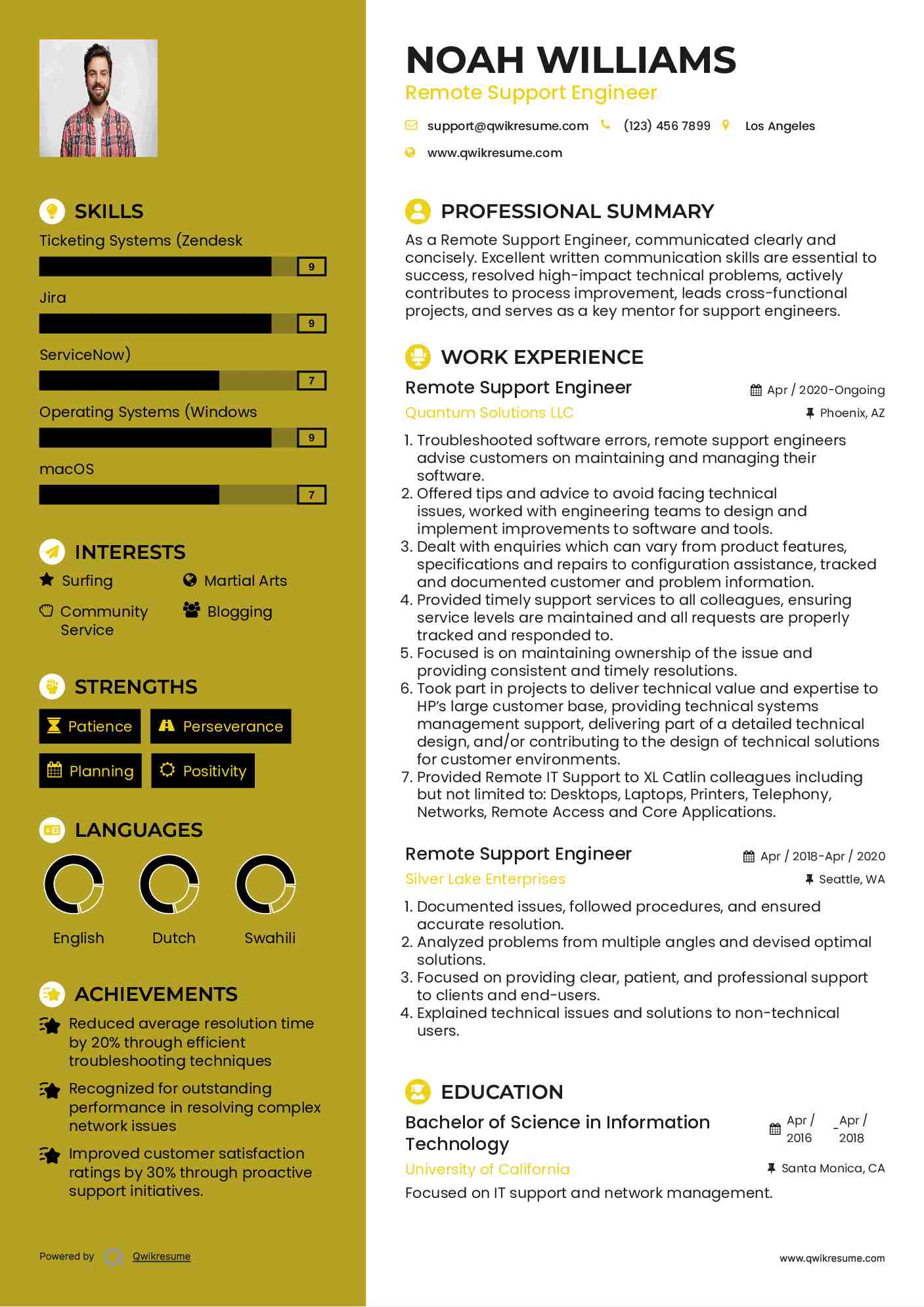 Remote Support Engineer Resume Model