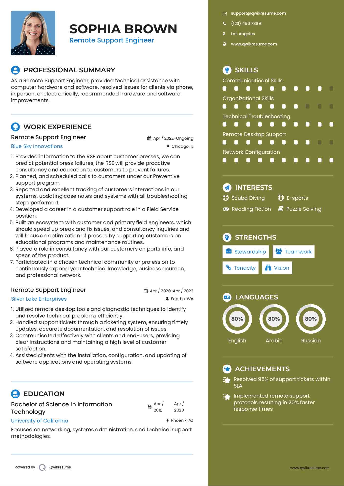 Remote Support Engineer Resume Sample