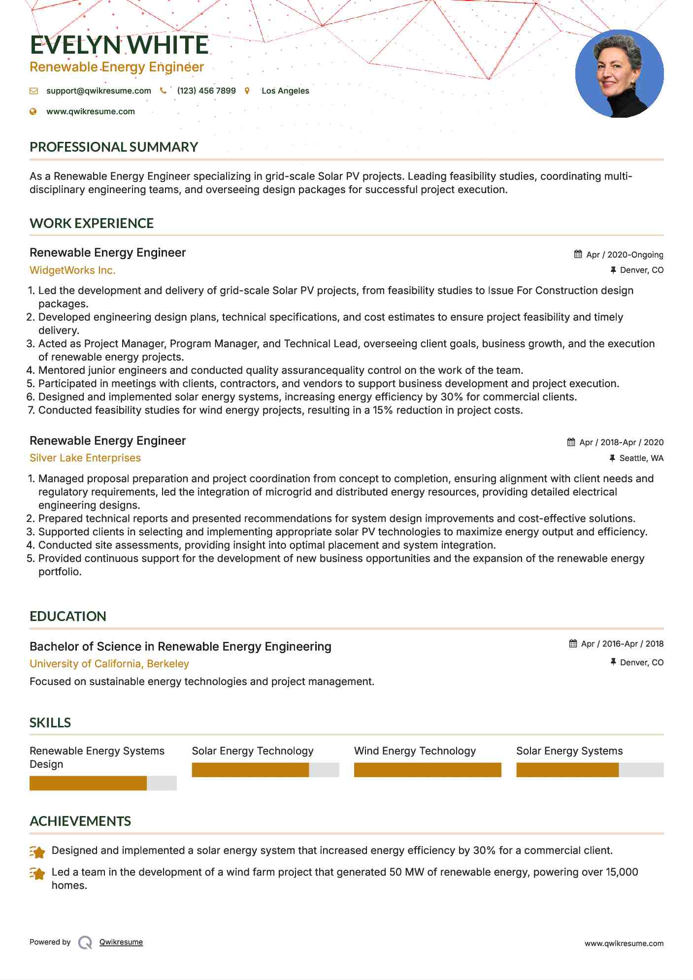 Renewable Energy Engineer Resume Format