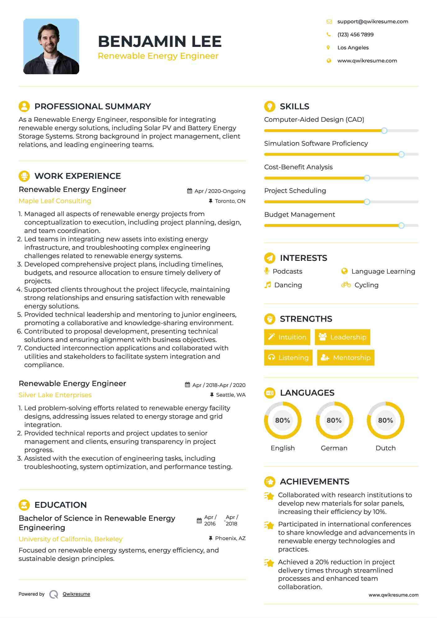 Renewable Energy Engineer Resume Format