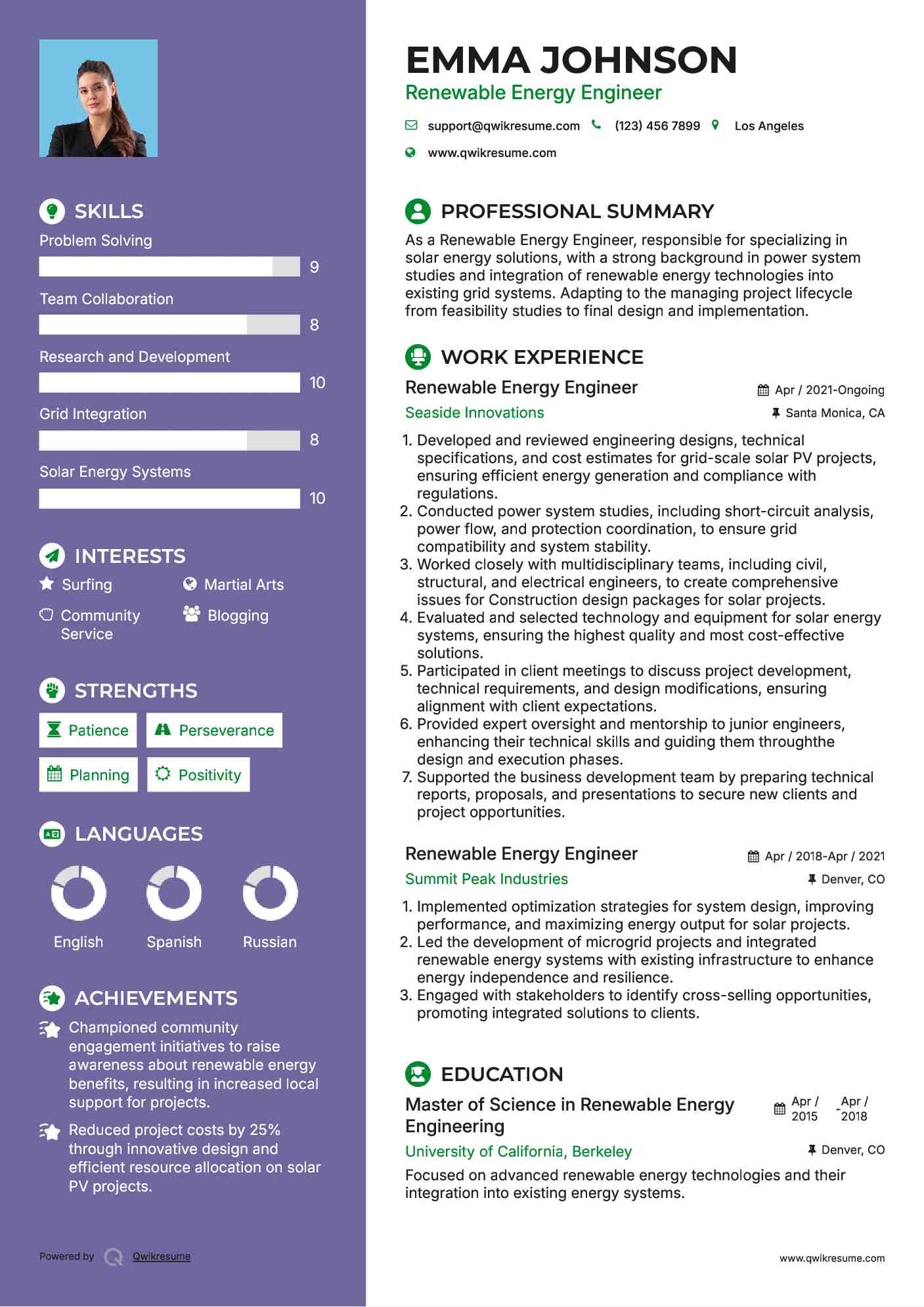 Renewable Energy Engineer Resume Template