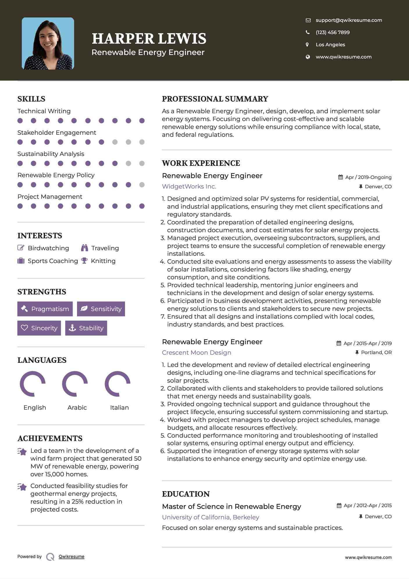 Renewable Energy Engineer Resume Model
