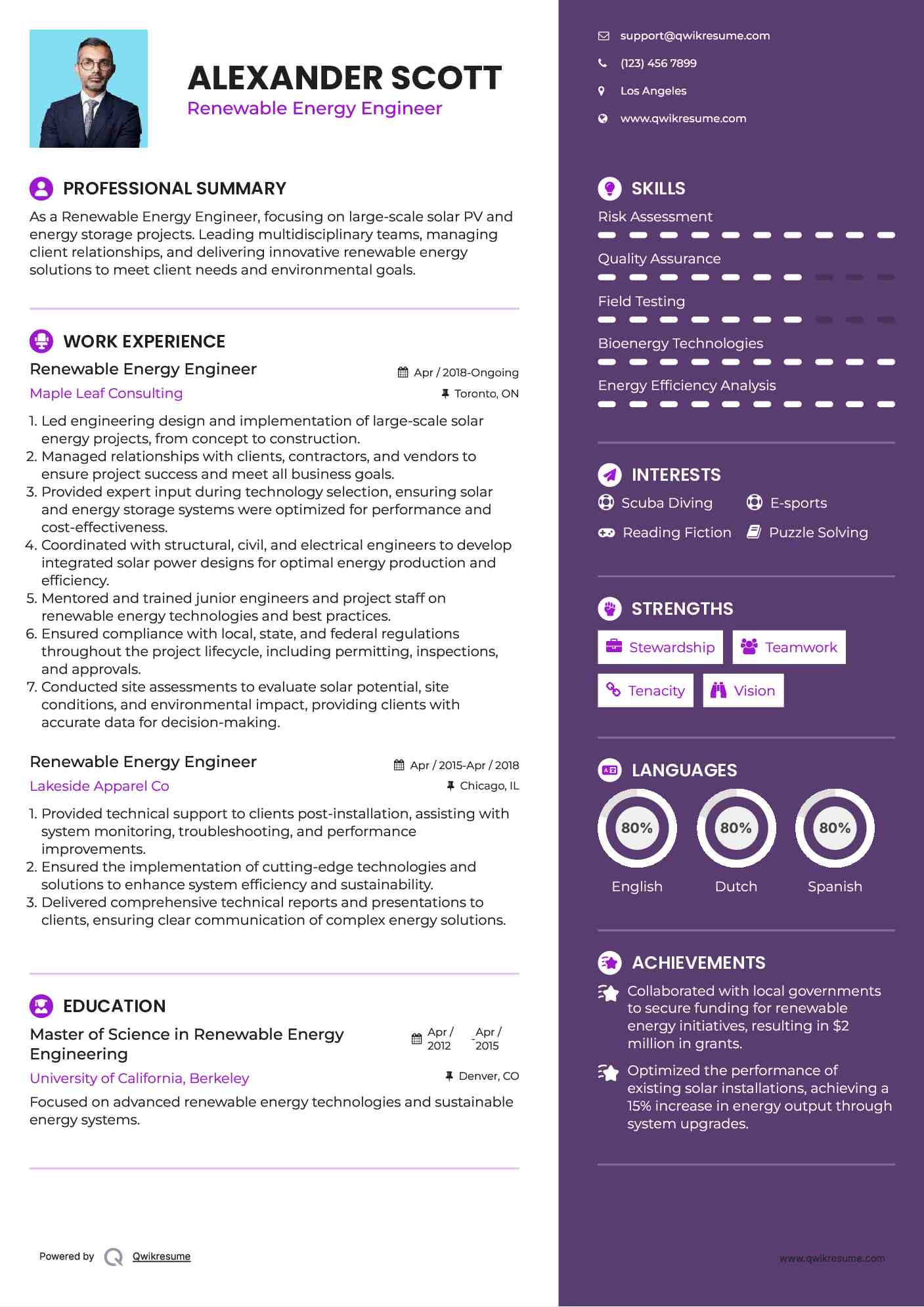 Renewable Energy Engineer Resume Format