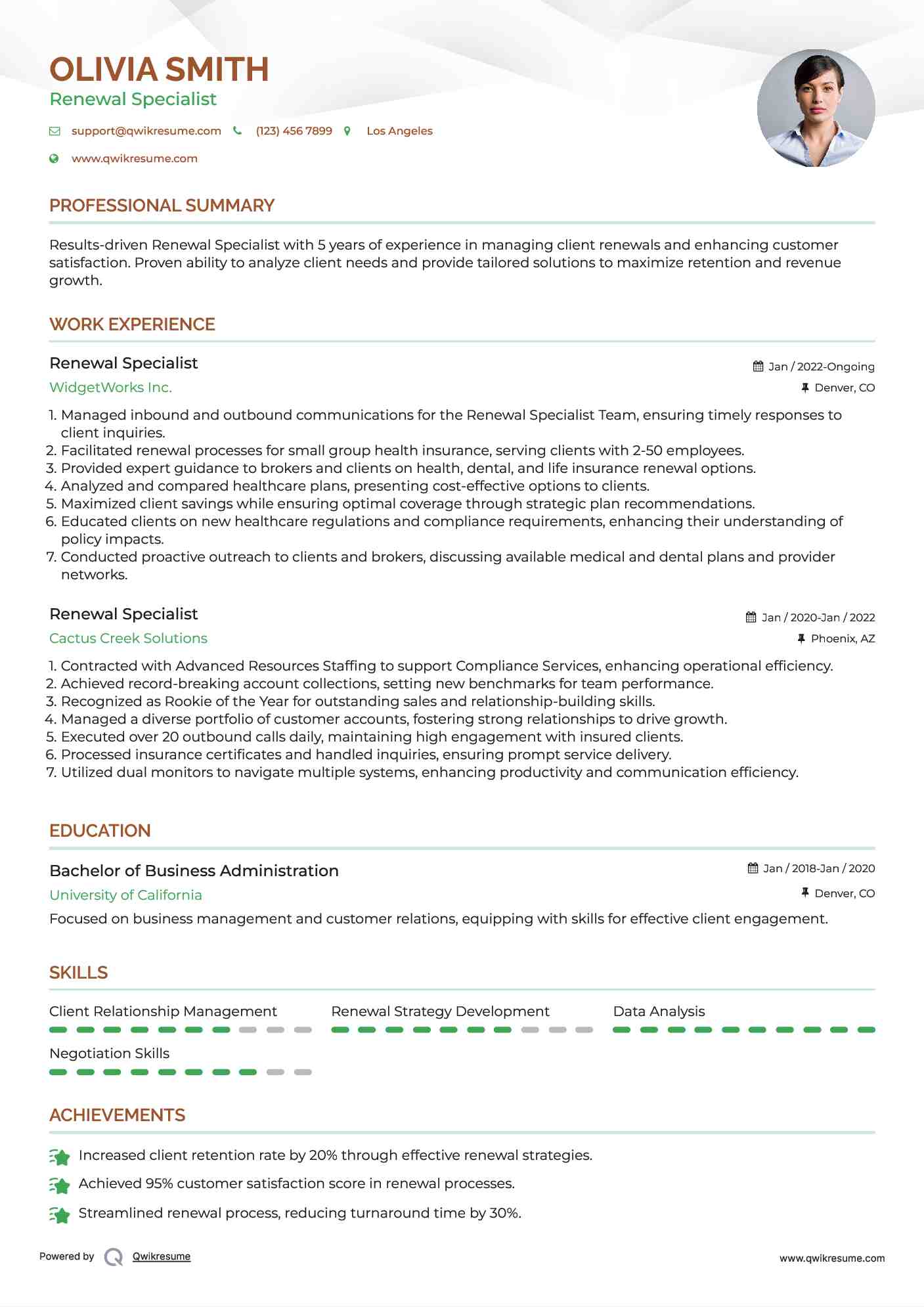 Renewal Specialist Resume Template