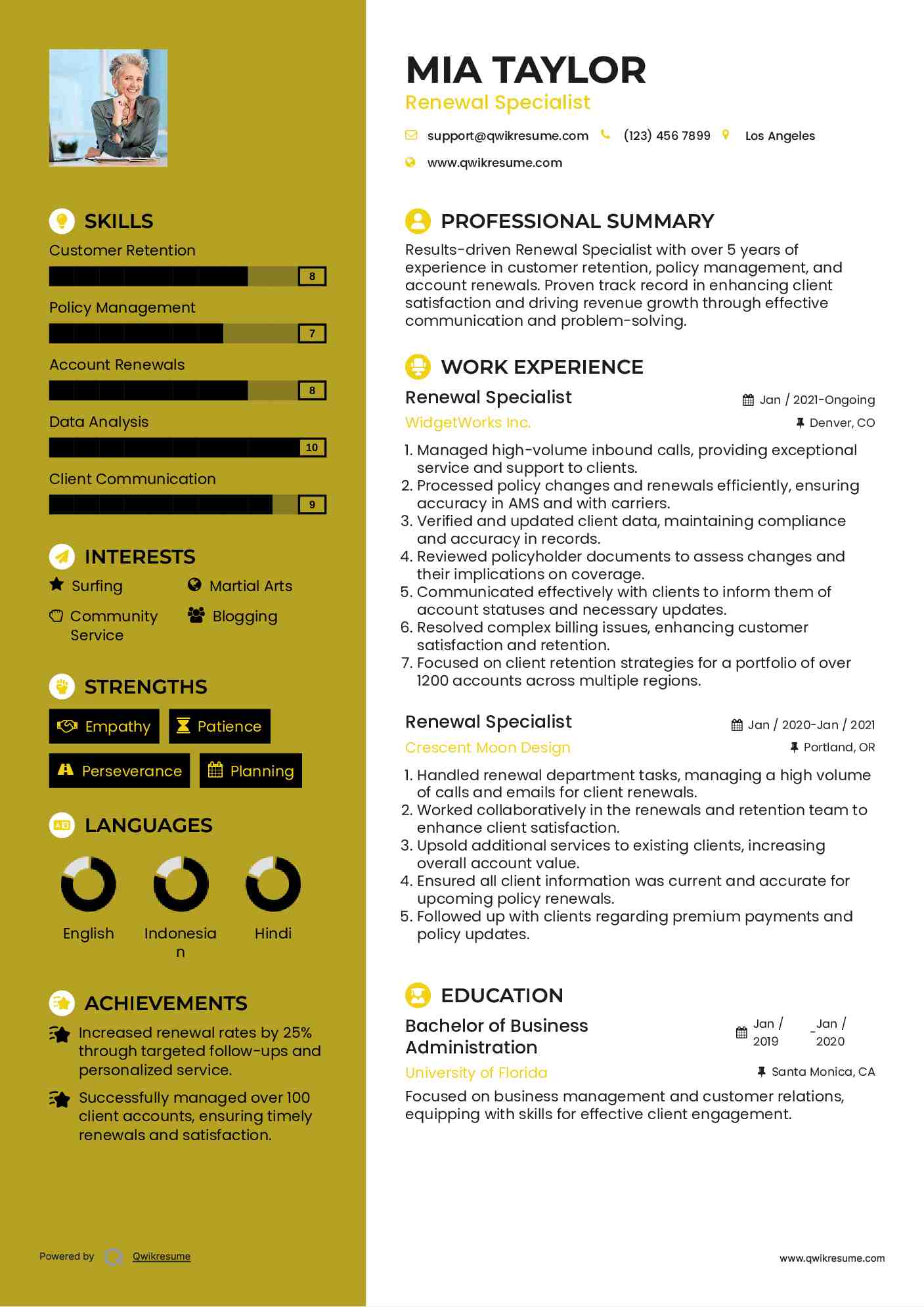 Renewal Specialist Resume Template