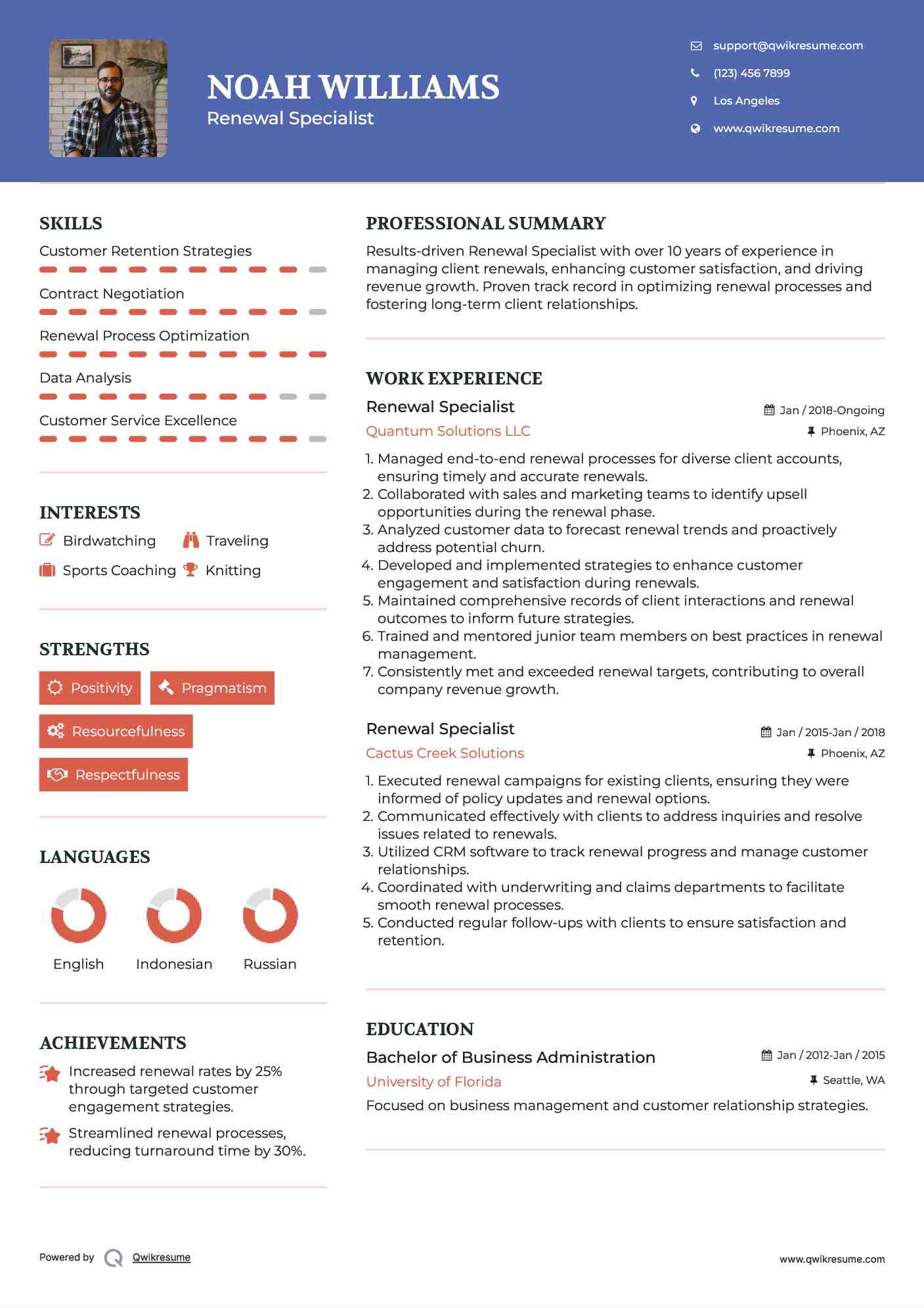 Renewal Specialist Resume Model