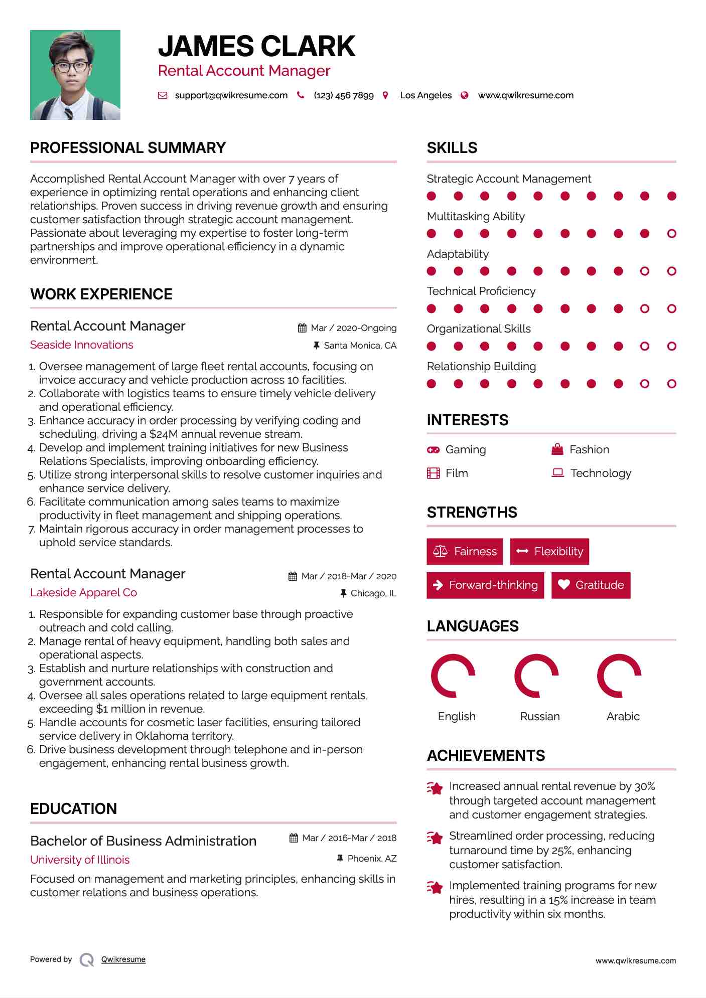 Rental Account Manager Resume Format