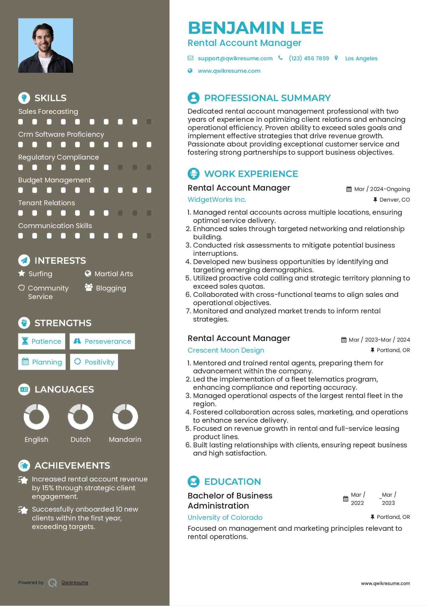 Rental Account Manager Resume Model