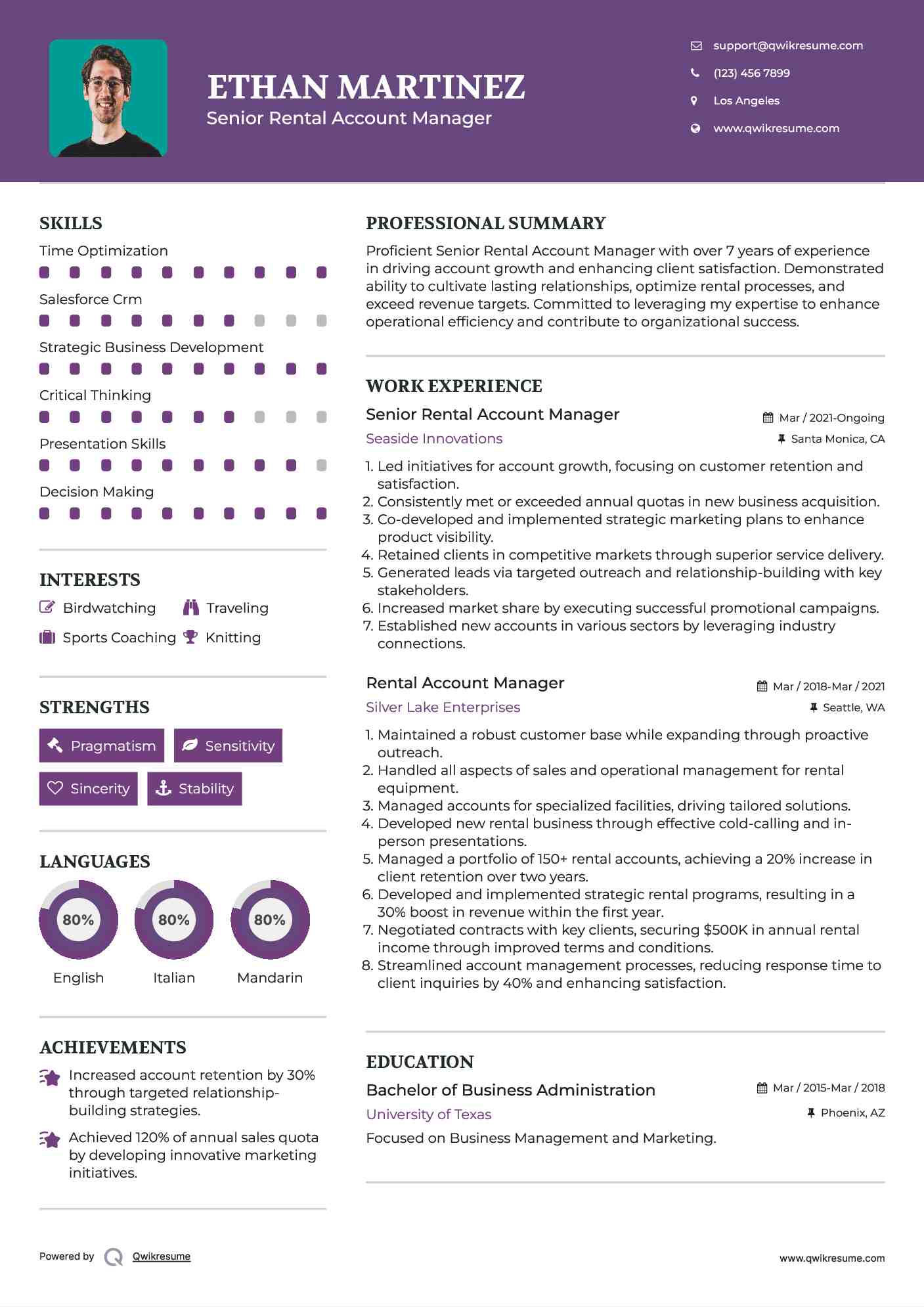 Senior Rental Account Manager Resume Model