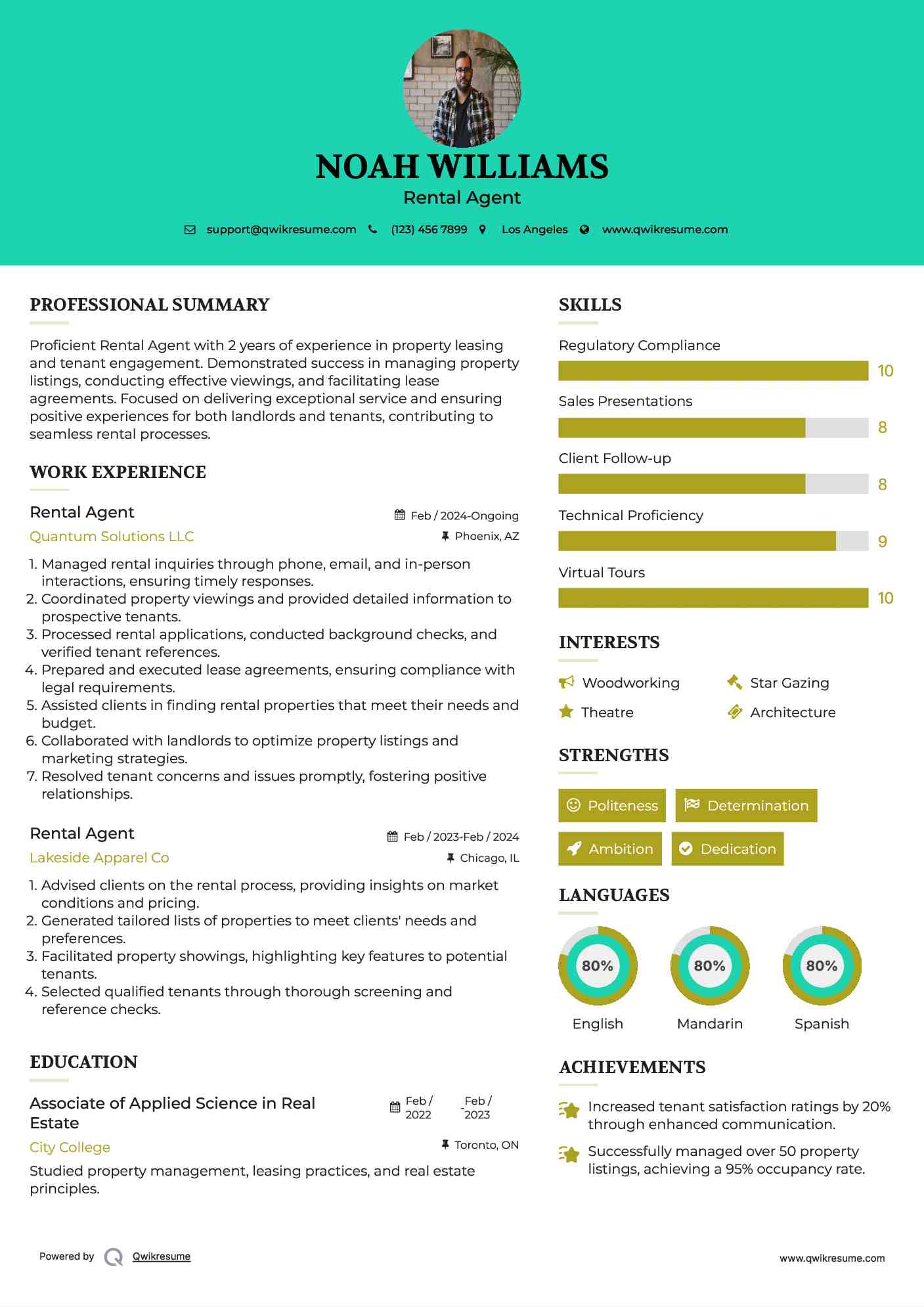 Rental Agent Resume Sample