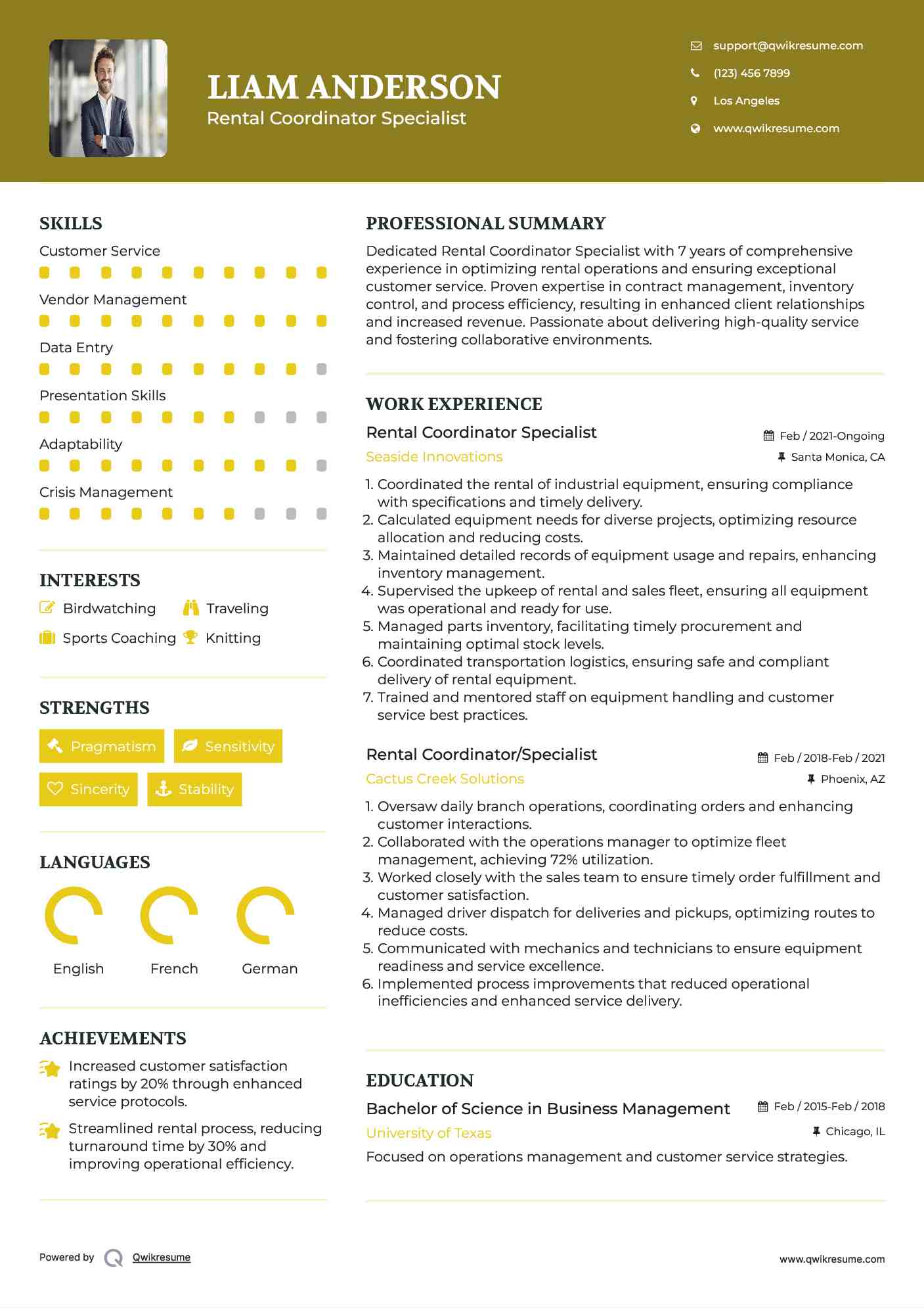 Rental Coordinator Specialist Resume Format