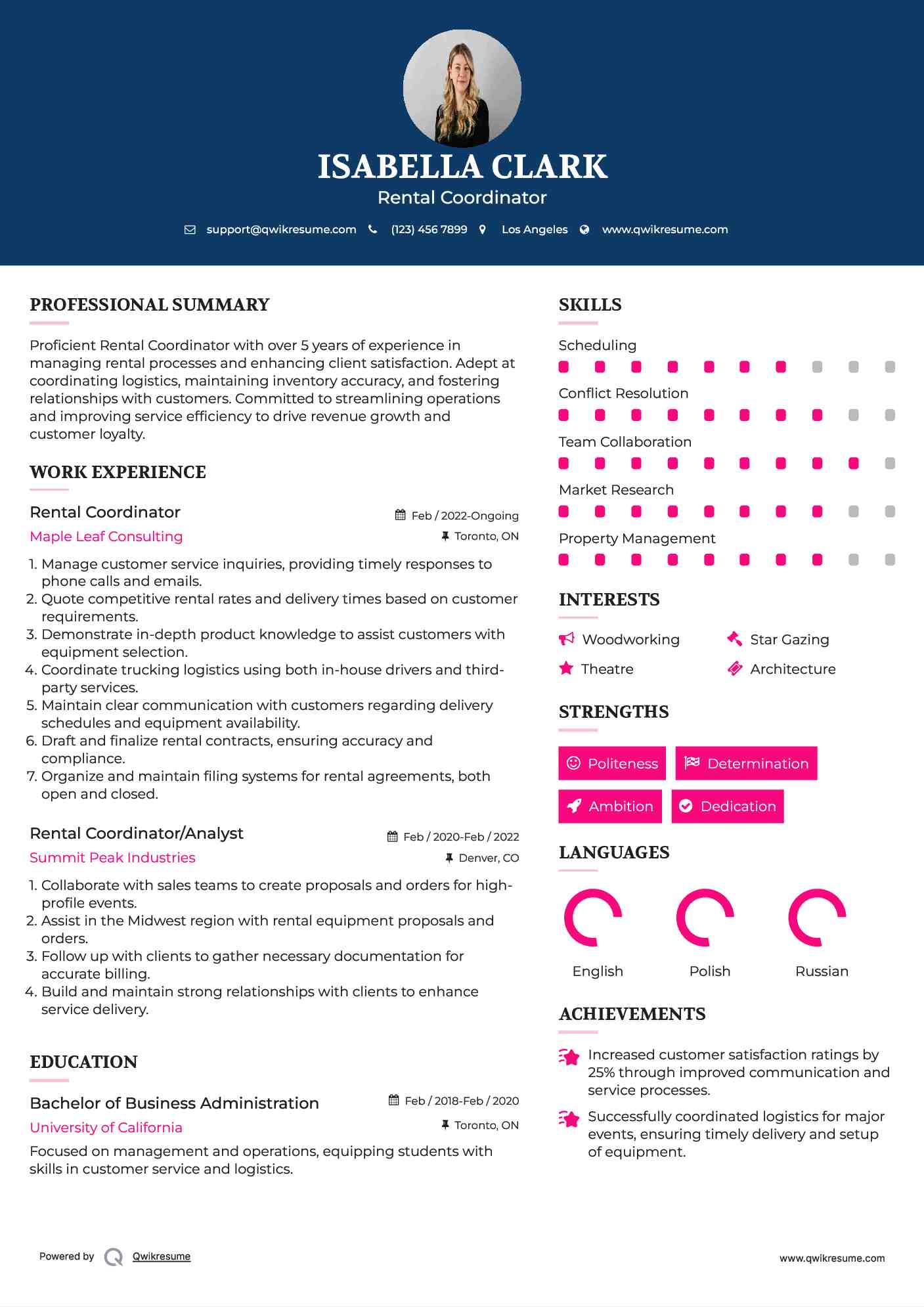 Rental Coordinator Resume Format