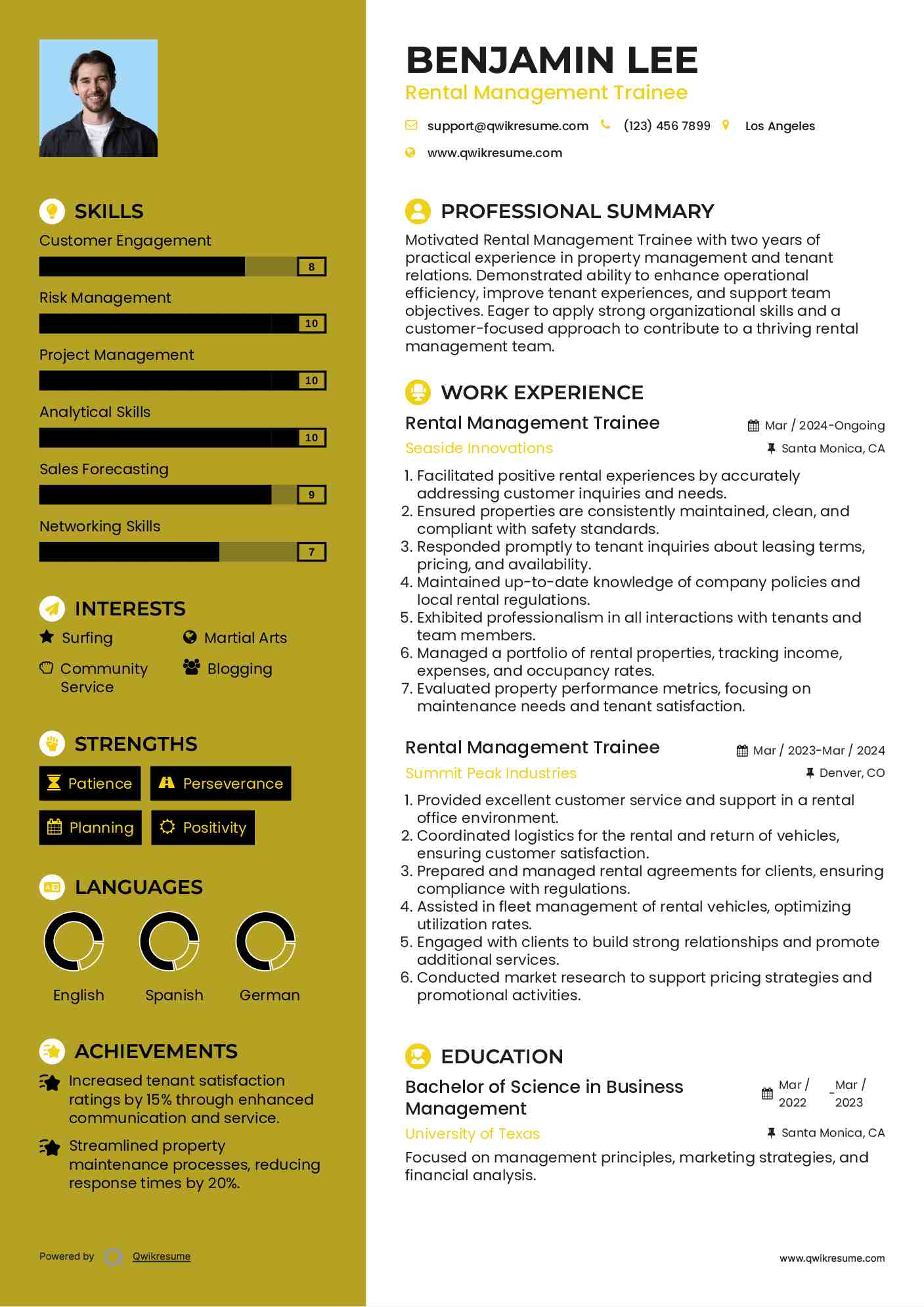 Rental Management Trainee Resume Model