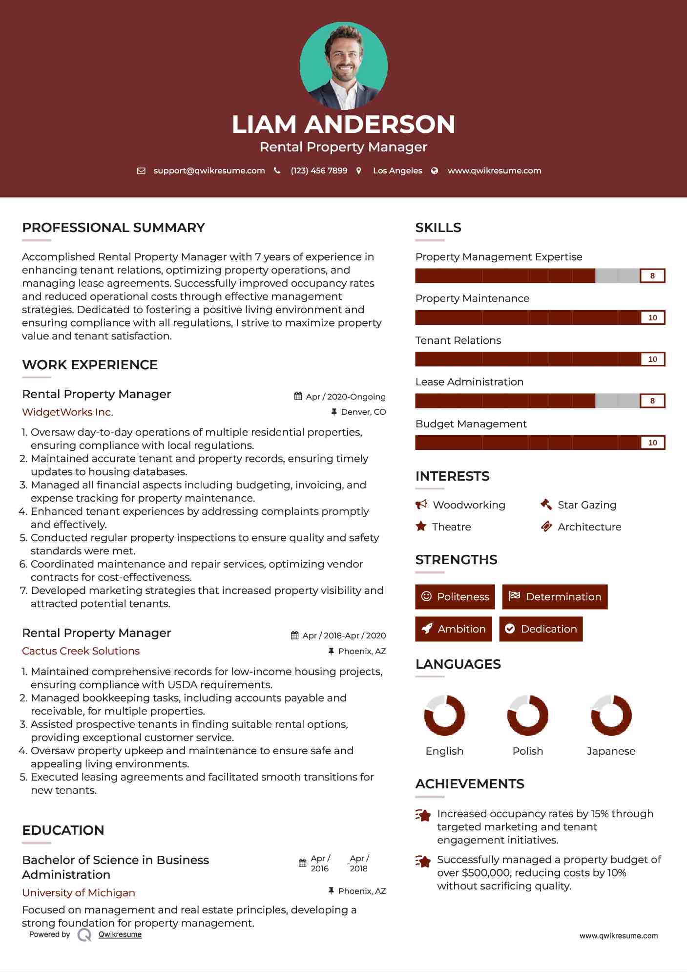Rental Property Manager Resume Sample