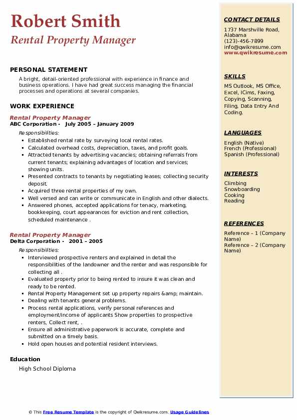 Rental Property Manager Resume - Rental Property Manager 1647348935 Pdf