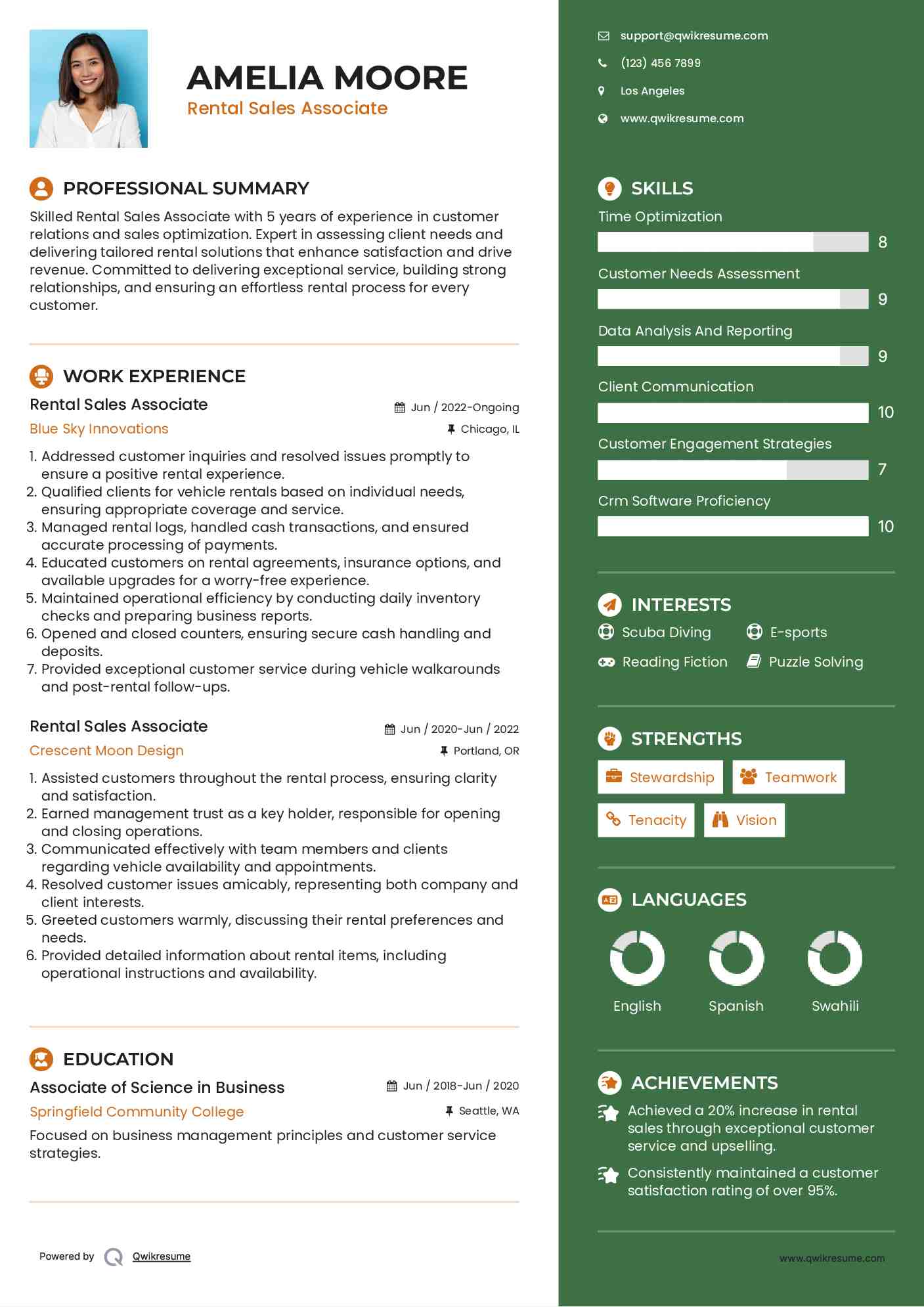 Rental Sales Associate Resume Sample