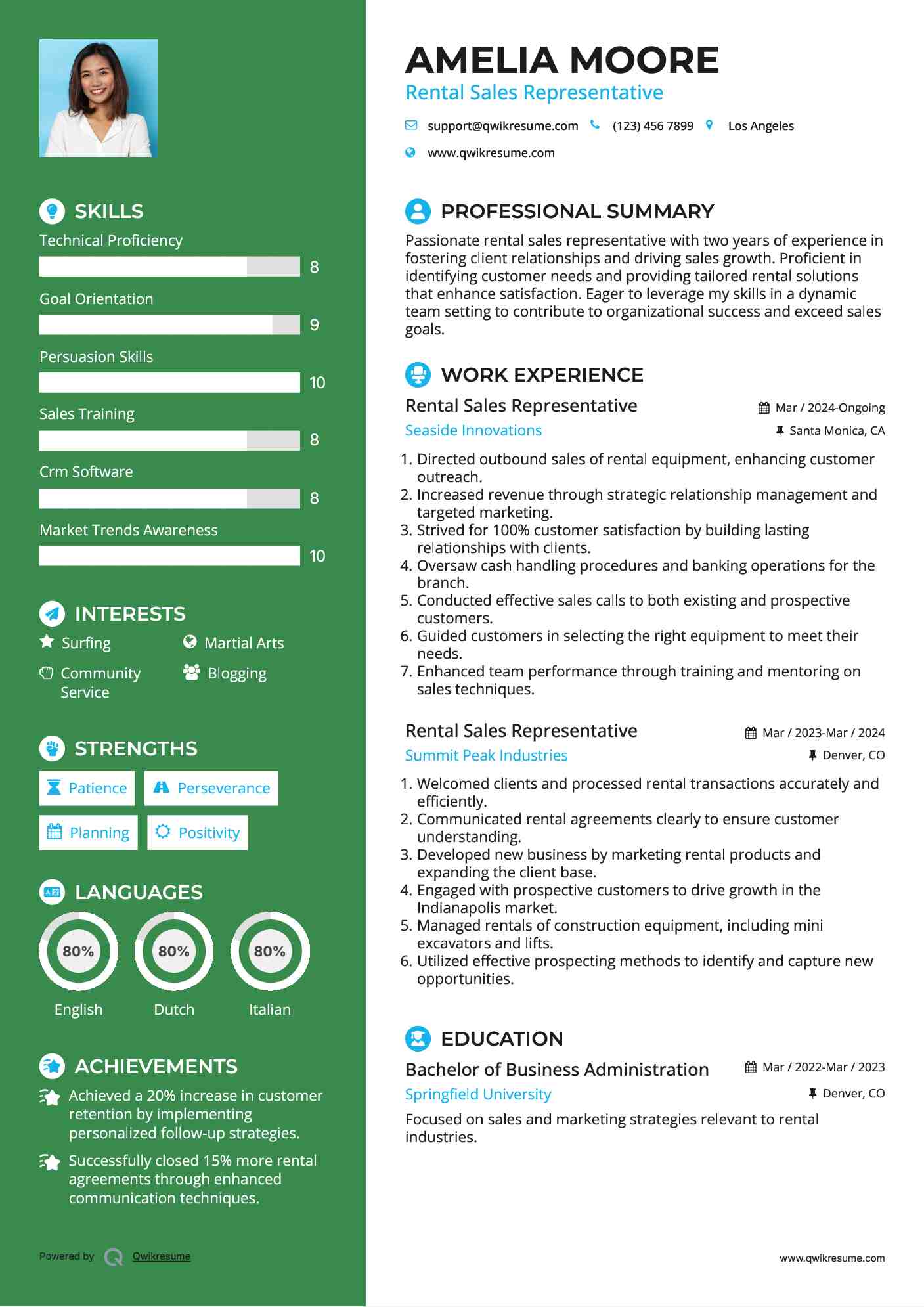 Rental Sales Representative Resume Sample