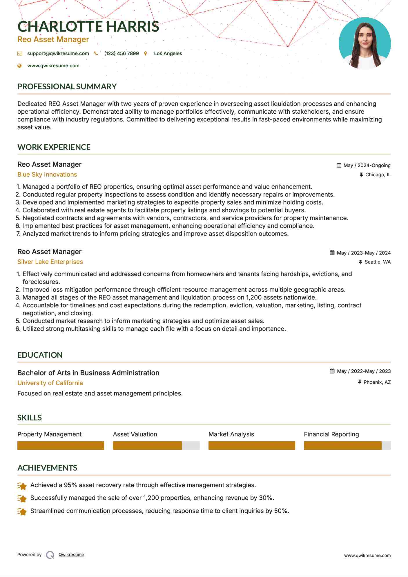 Reo Asset Manager Resume Sample