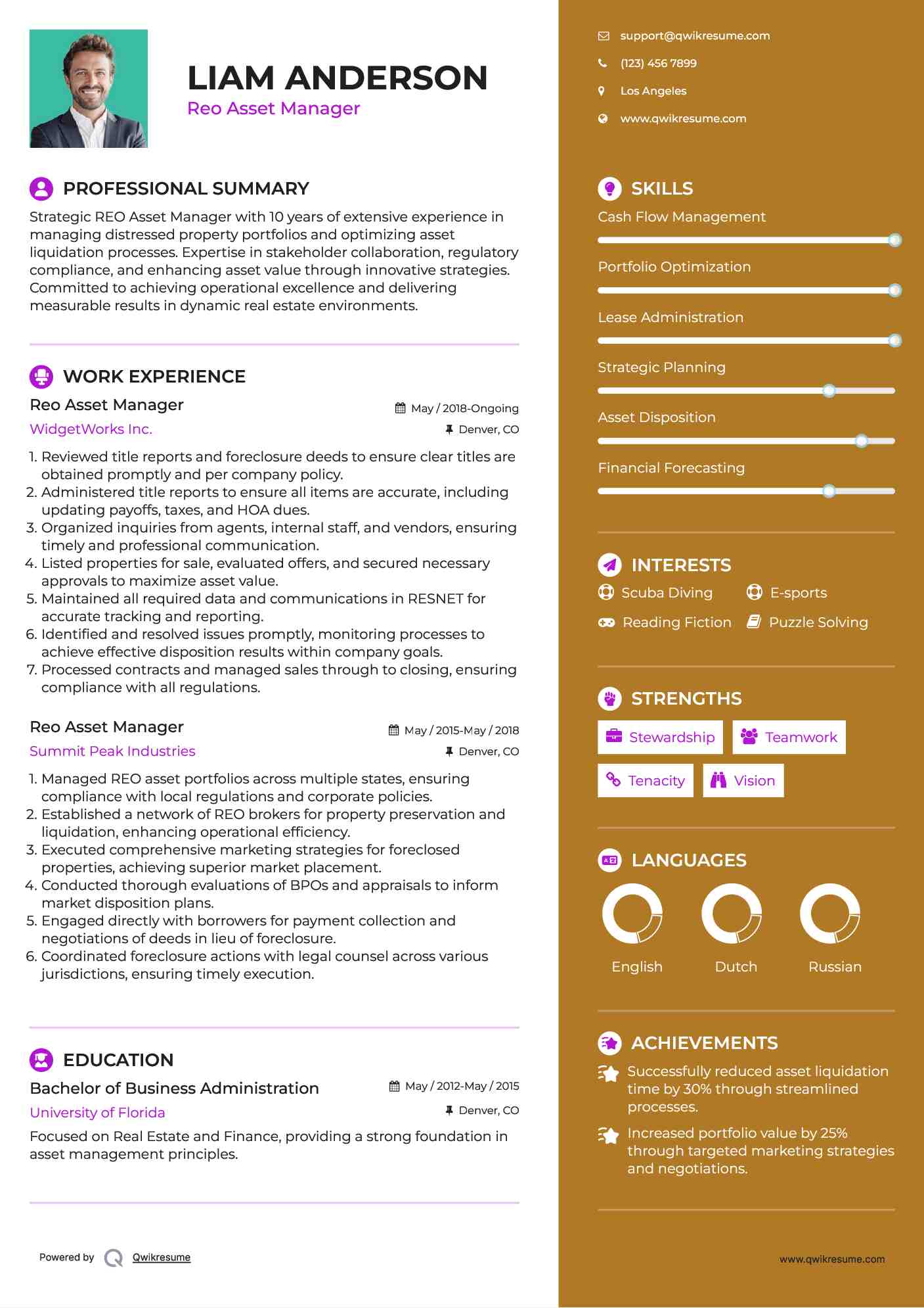 Reo Asset Manager Resume Model