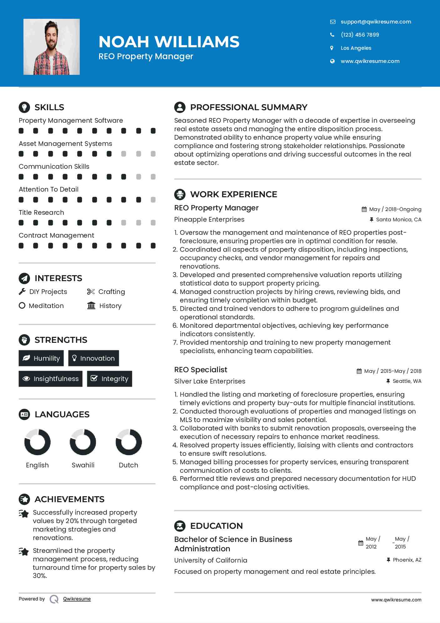 REO Property Manager Resume Format