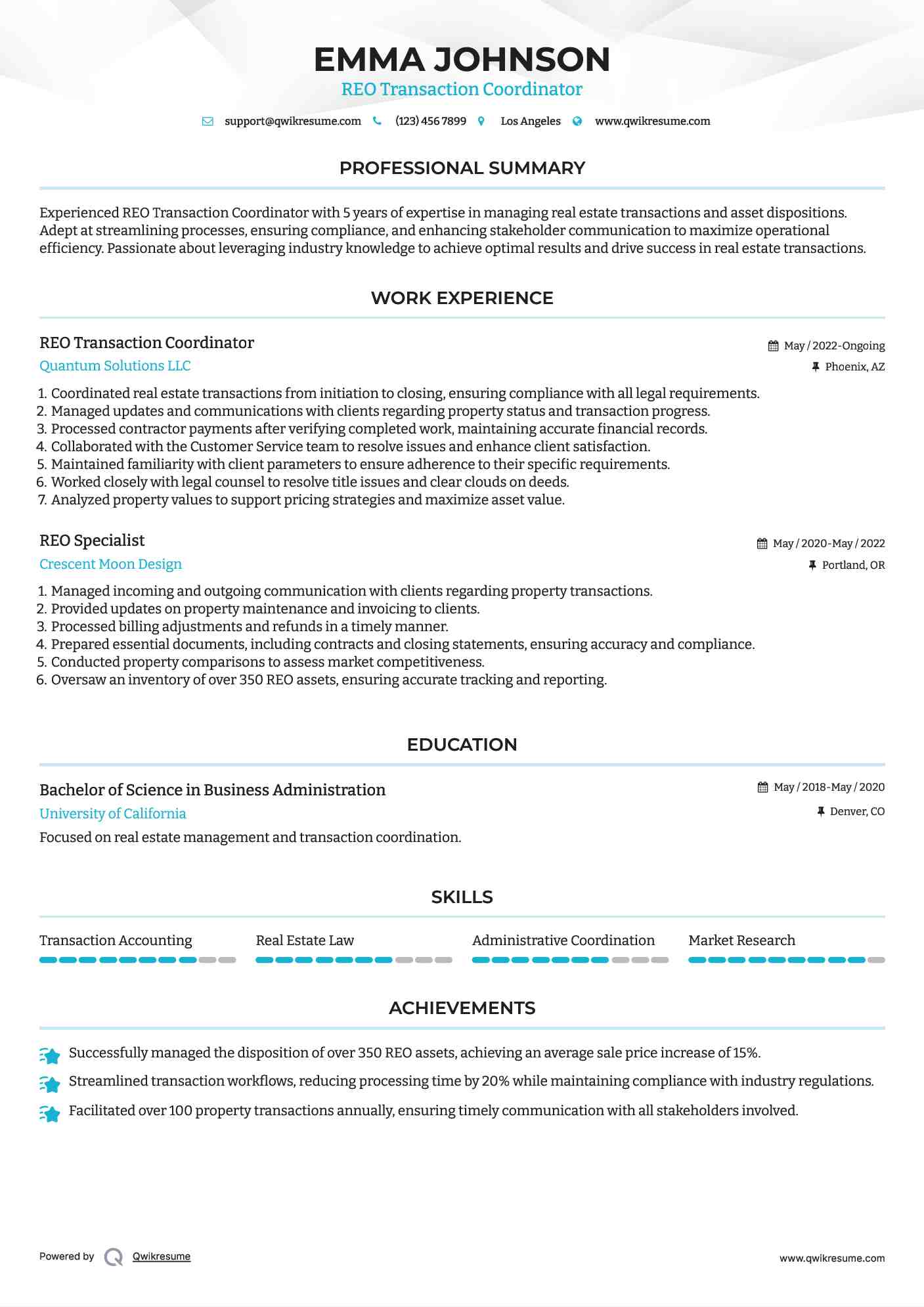 REO Transaction Coordinator Resume Template