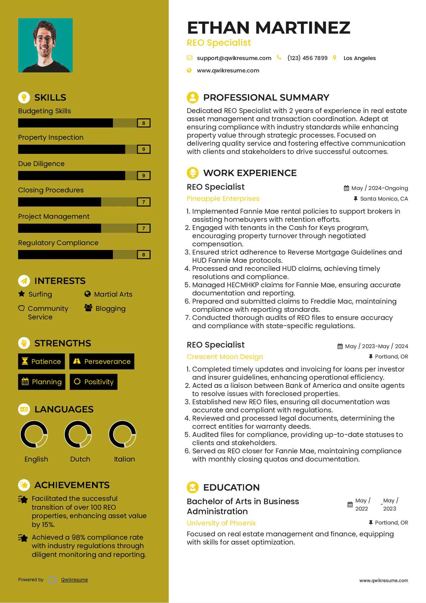 REO Specialist Resume Format