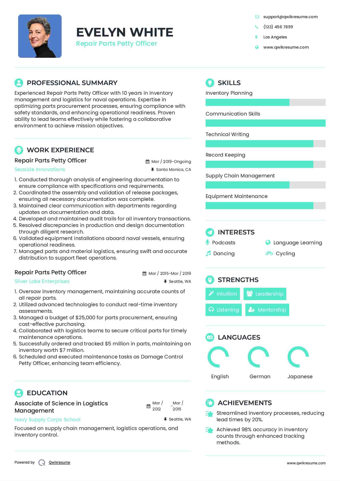 Repair Parts Petty Officer Resume Sample