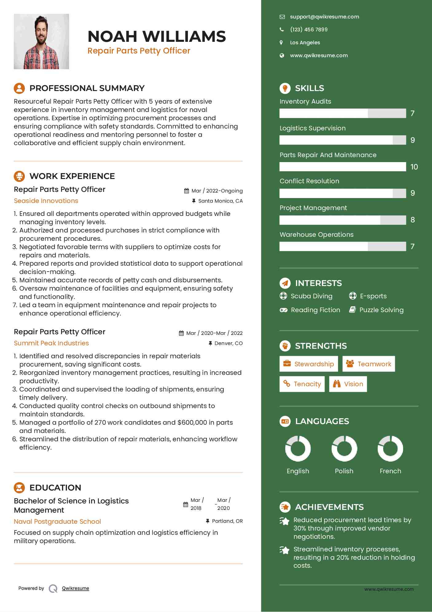 Repair Parts Petty Officer Resume Example