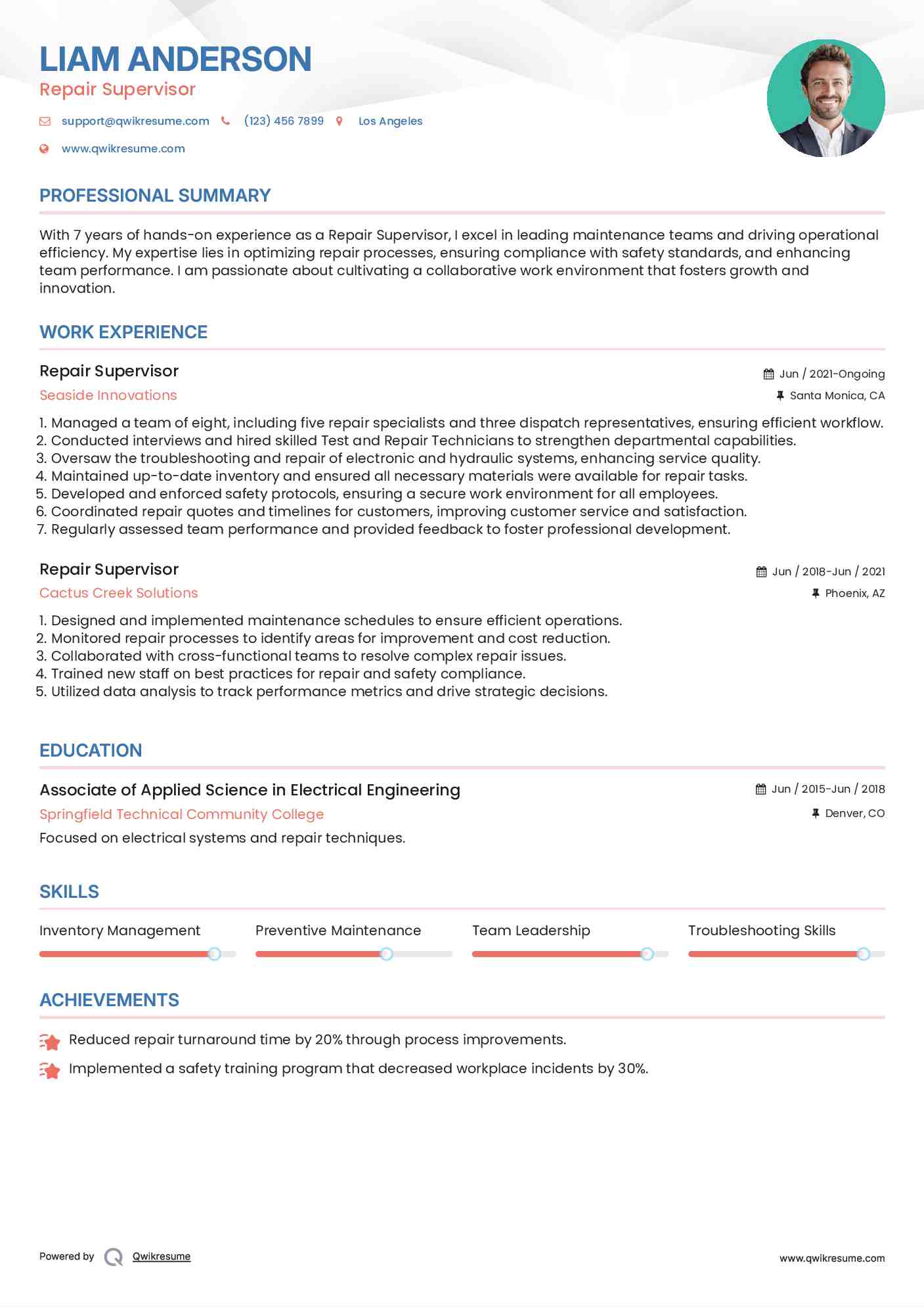 Repair Supervisor Resume Model