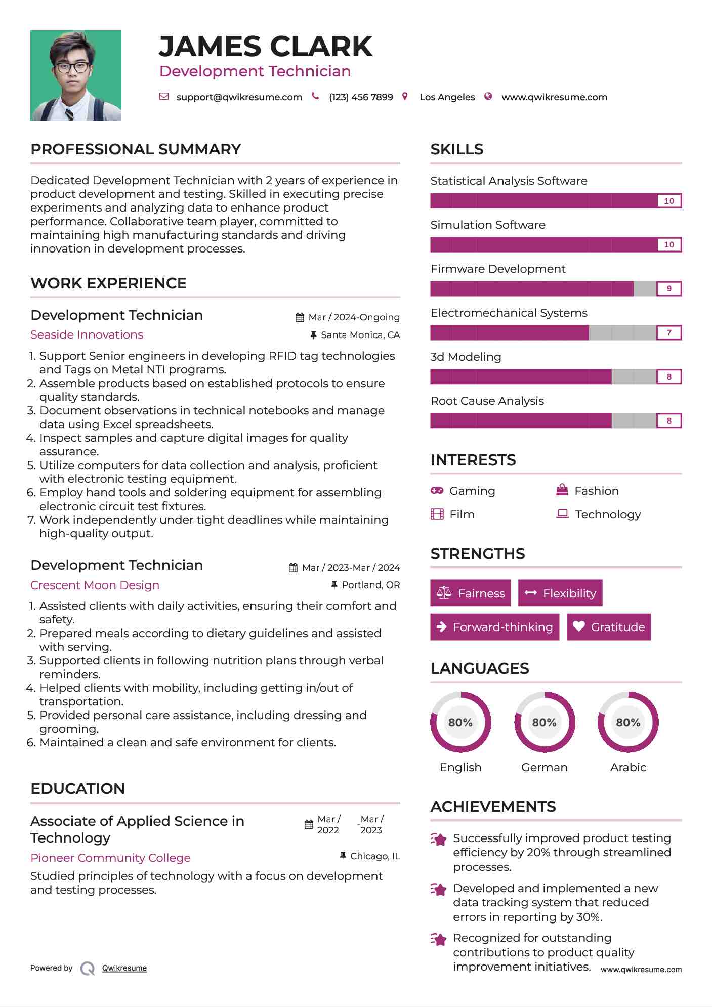 Development Technician Resume Format