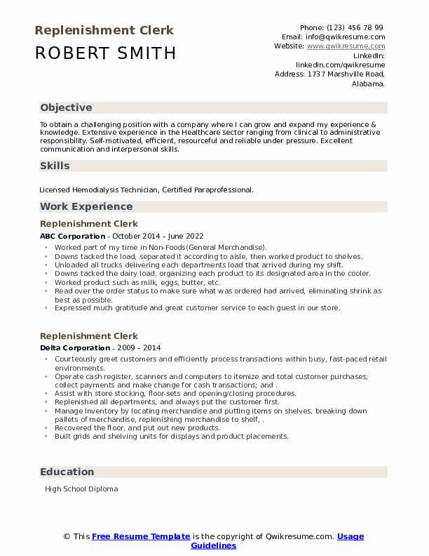 Replenishment Clerk Resume Samples QwikResume