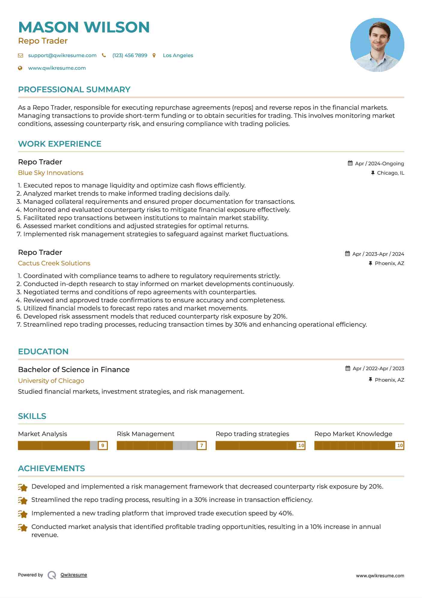 Repo Trader Resume Model