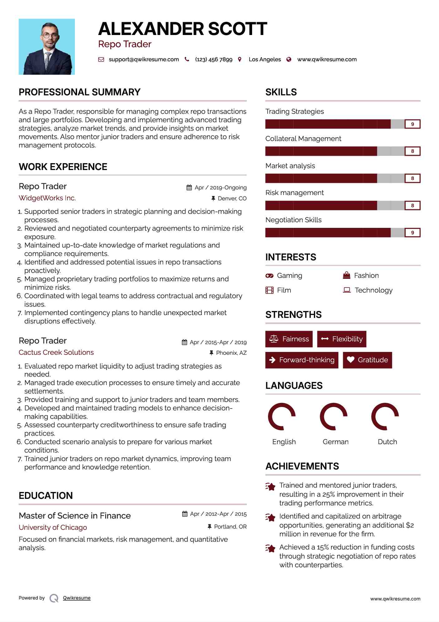 Repo Trader Resume Format